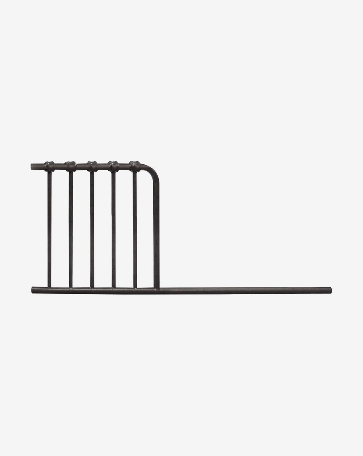 The Abigail Mini Crib 3-1 Conversion Kit by Million Dollar Baby features a dark, classic metal rail with vertical bars and a horizontal support for added safety, evoking vintage crib style against a plain white background. Vendixs