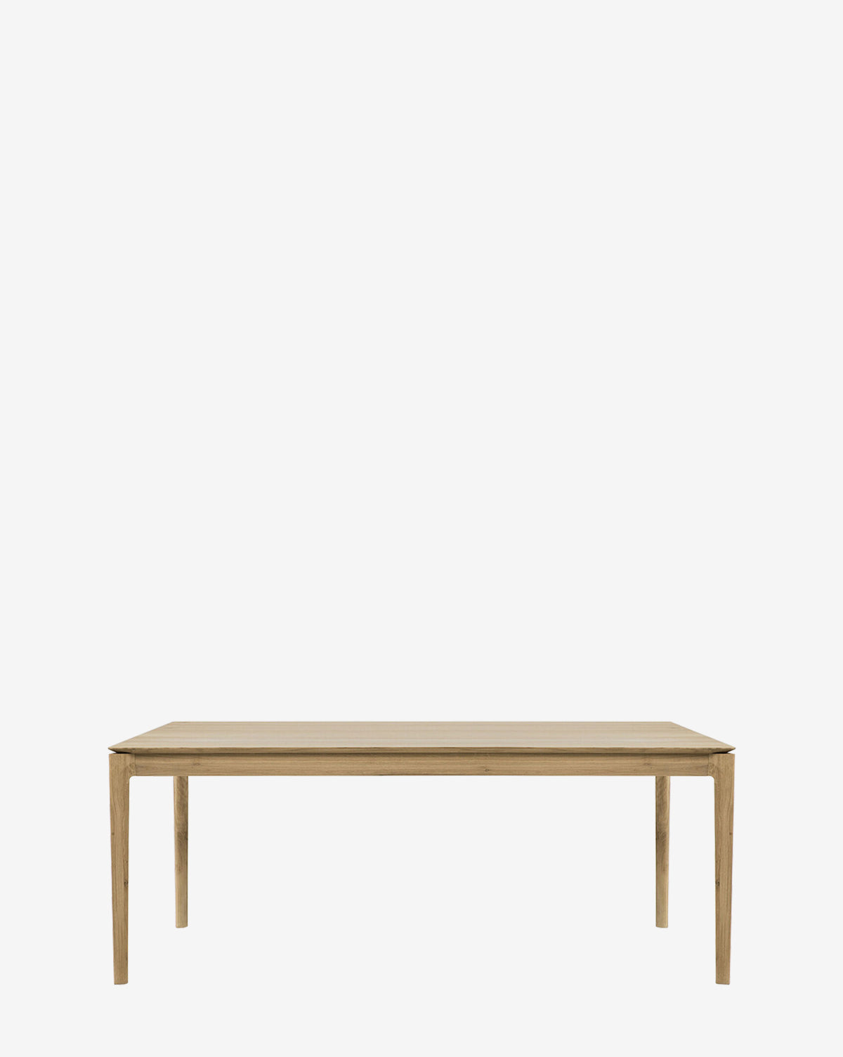 The Ethnicraft Alec Dining Table showcases sturdy construction with a simple rectangular wooden design and four straight legs, photographed against a plain white background—ideal for any dining room. Vendixs