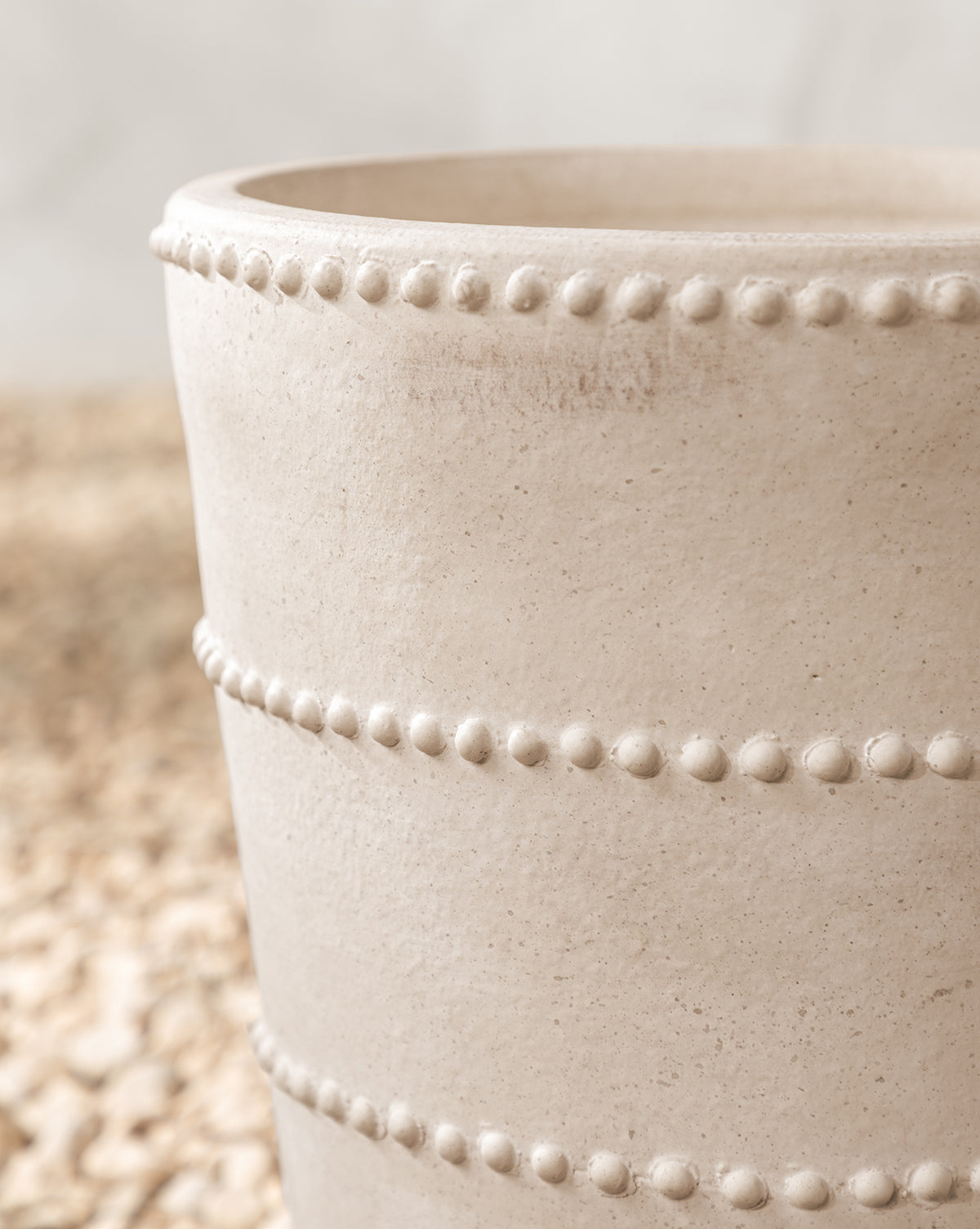Planter in rustic white terracotta finish, product-only view, from Vendixs