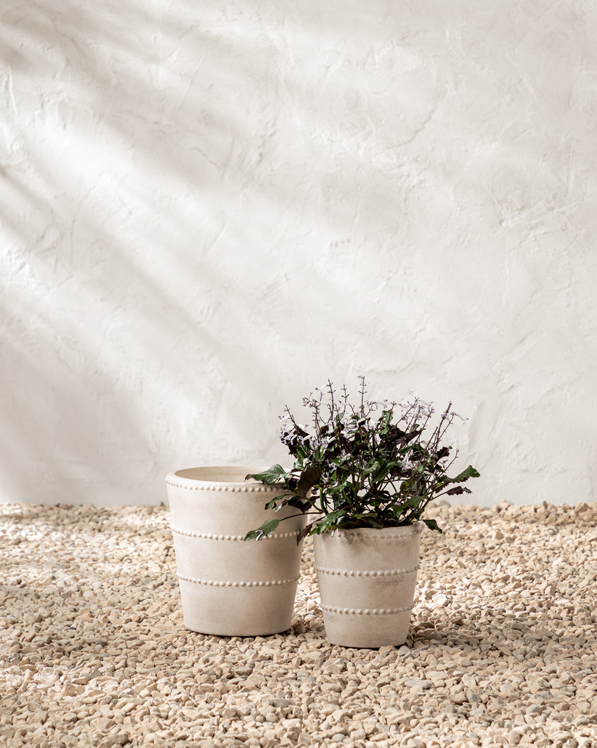 Small and medium Allston Planter in distressed white terracotta, standalone product view, from Vendixs