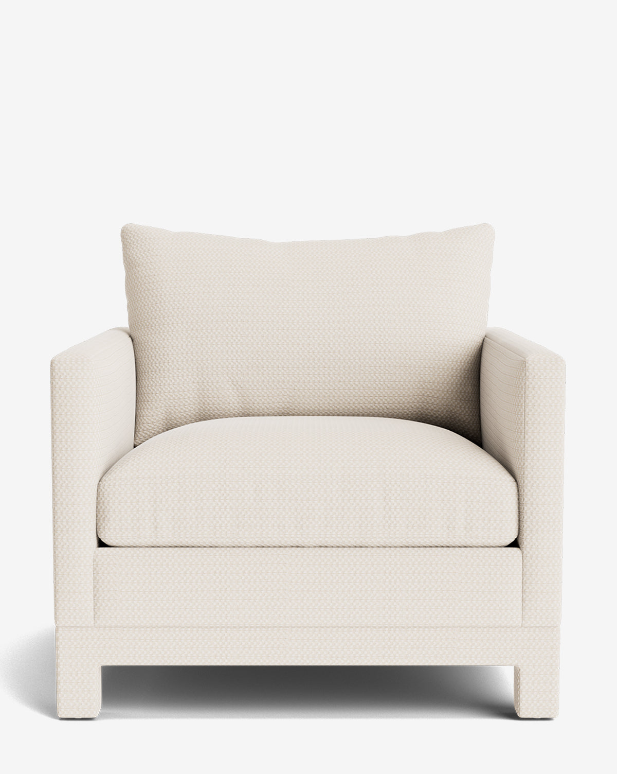 The Appoline Lounge Chair features a wide, modern design with thick cushioned seat and backrest, upholstered in off-white fabric from our Upholstery Collection, displayed against a plain white background by McGee & Co.