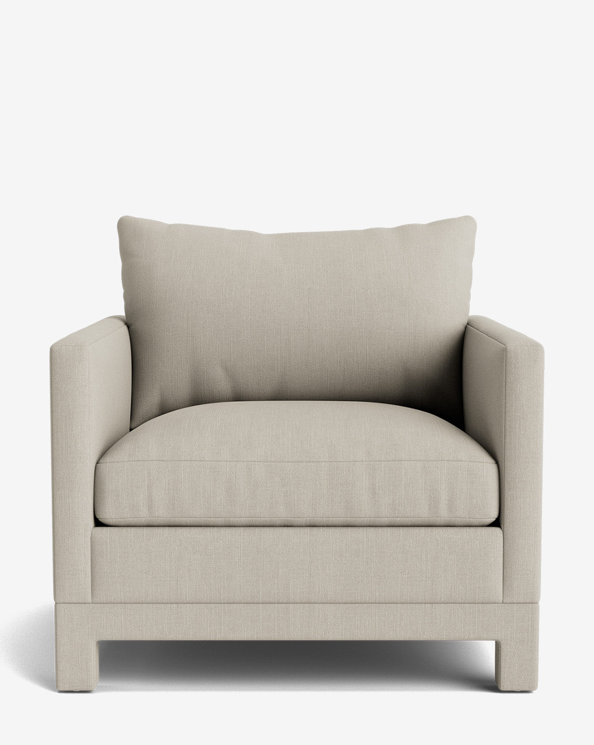 The Appoline Lounge Chair features straight arms and plush seat and back cushions, upholstered in light beige fabric. Part of our Upholstery Collection, this made-to-order piece is shown against a plain white background by McGee & Co.