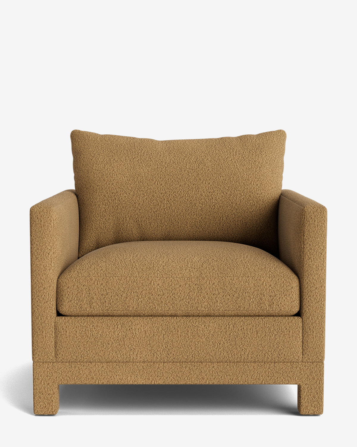 The Appoline Lounge Chair from our Upholstery Collection is a large, modern piece made to order in textured brown fabric, featuring a wide seat, plush cushion, and straight armrests against a plain white background by McGee & Co.