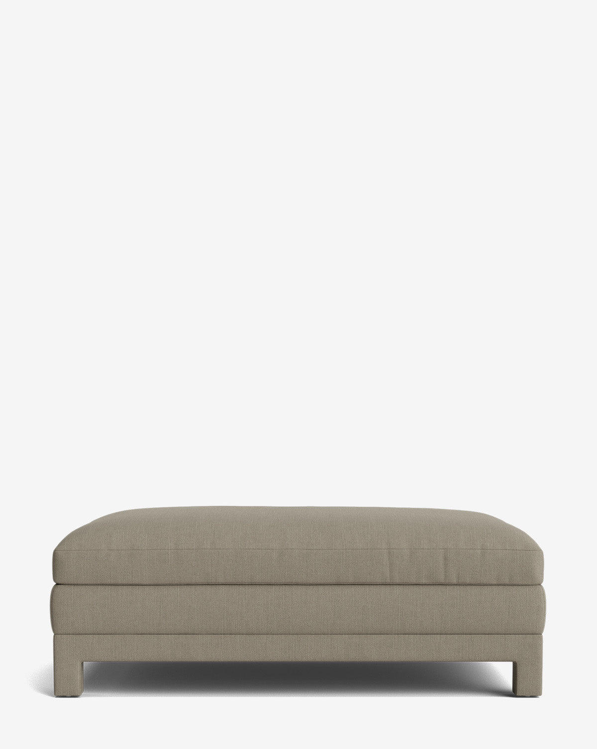 The Appoline Ottoman is a rectangular, light-gray upholstered piece with clean lines and a low profile, shown against a plain white background by Vendixs