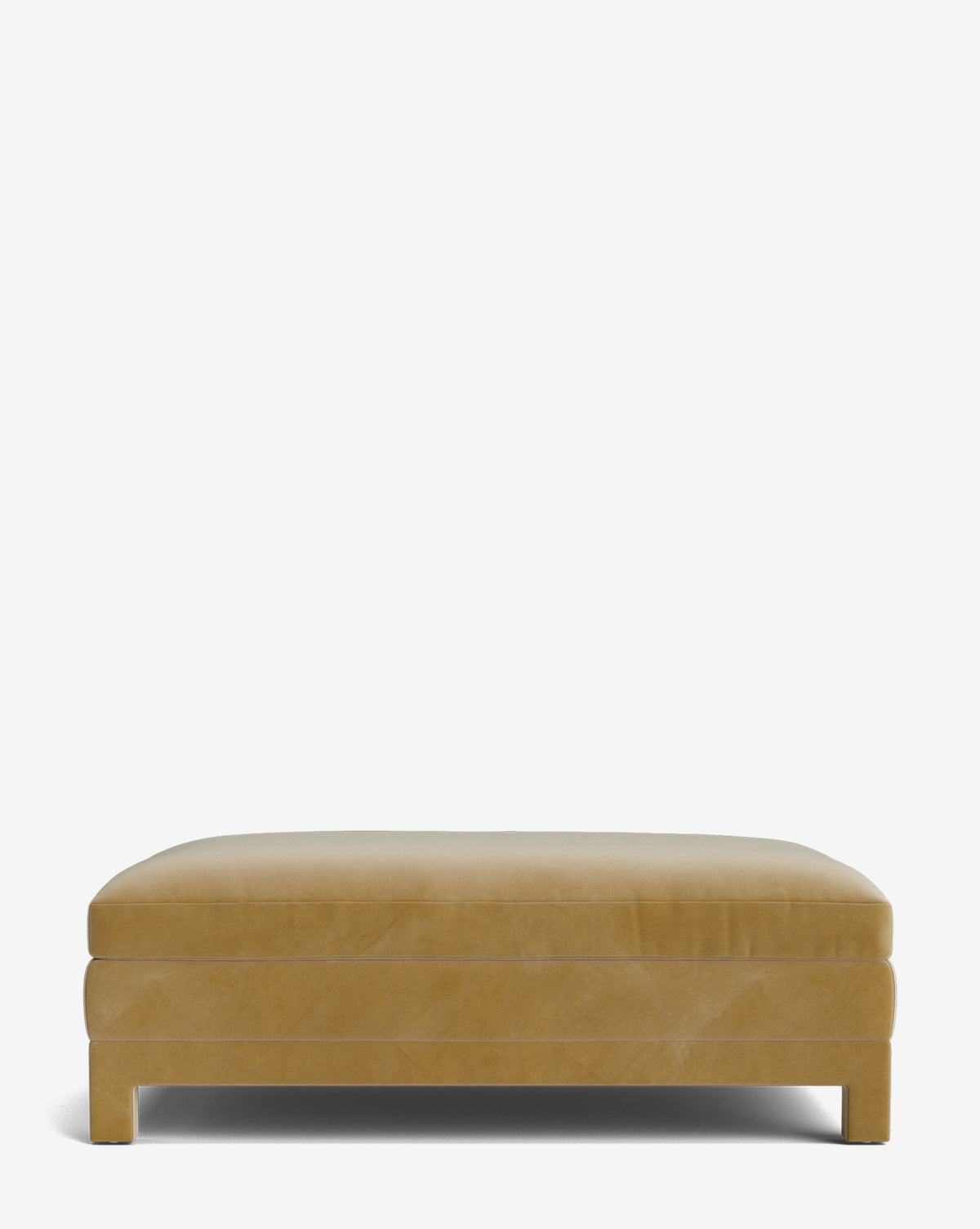 The Appoline Ottoman is a rectangular, light brown upholstered piece with a flat cushioned top and short block-style legs, displayed against a plain white background by Vendixs