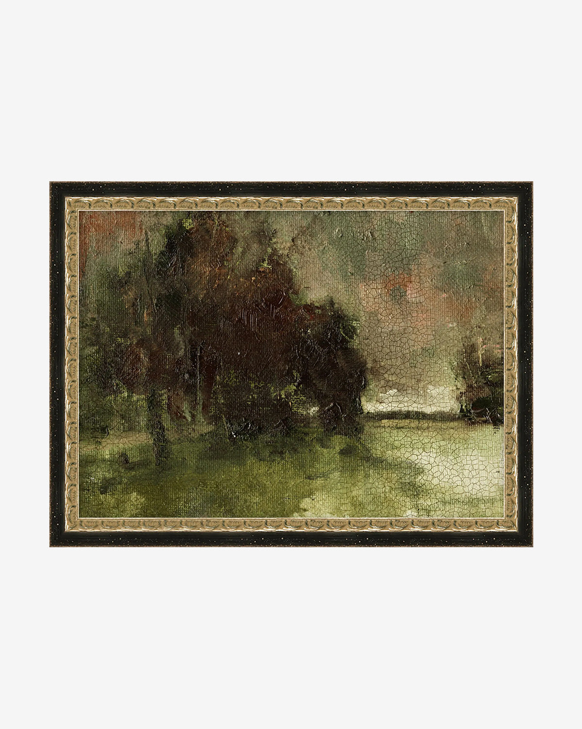 Autumn Sky III by Michelle Roberts is a vintage-inspired framed wall art featuring a misty landscape with dark green trees, open grass, and earthy tones, by Vendixs