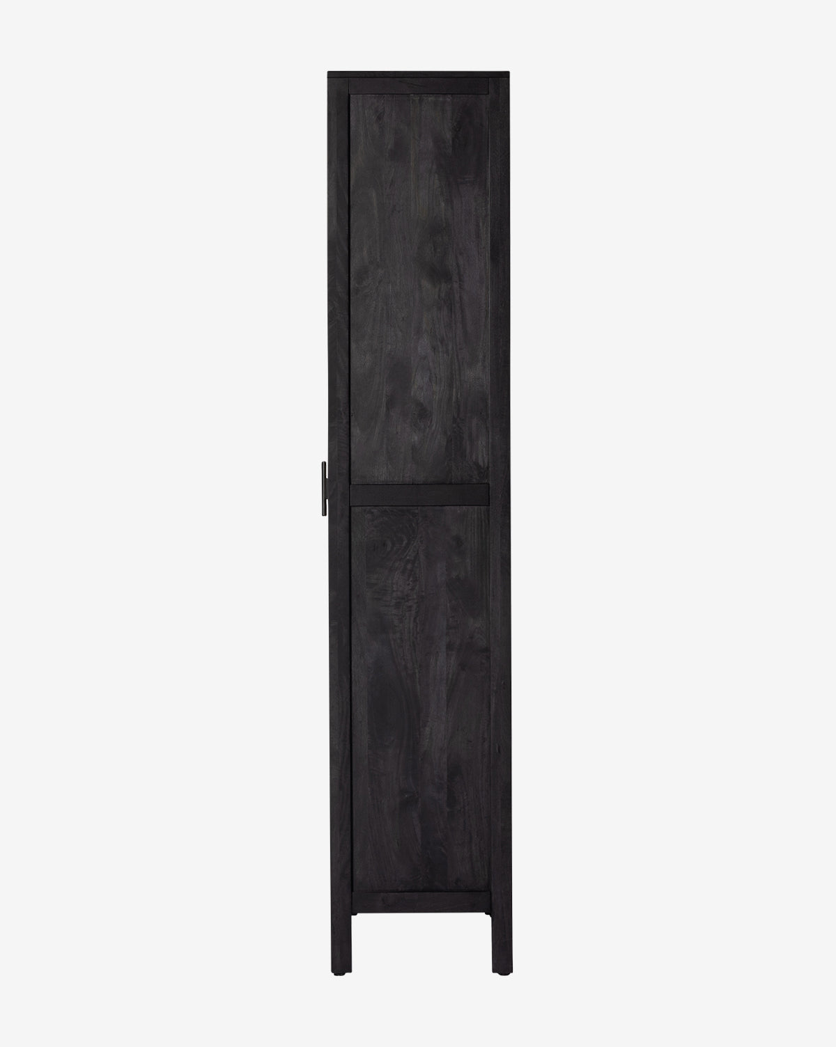 The Barney Cabinet, a tall and narrow black-washed wood cabinet with a single door, stands against a plain white background, showcasing modern storage ideal for contemporary interiors by Vendixs
