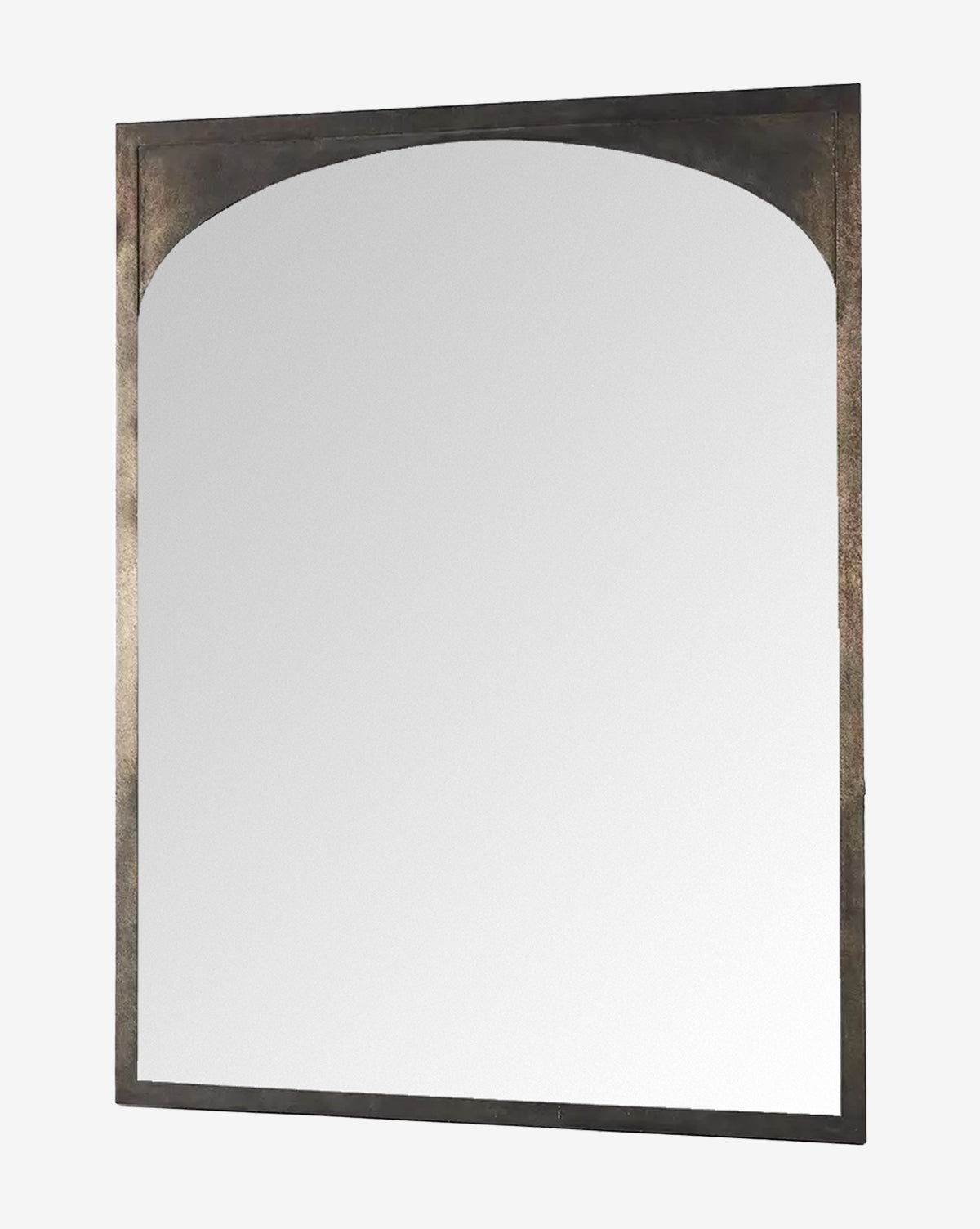 The Beckington Floor Mirror features a rectangular design with a burnished charcoal iron frame and a subtle arched top, displayed against a plain white background by Vendixs