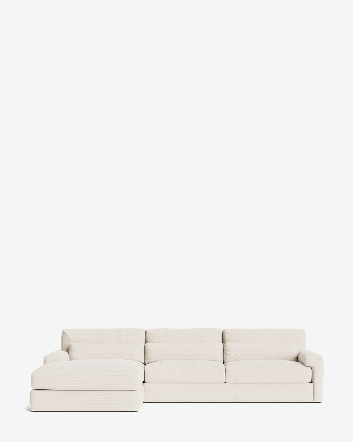 The Community Beckstead Chaise Sectional 128 features a modern, light beige design with three seat cushions and a left-side chaise lounge. Customizable for style and versatility, it’s perfect for contemporary spaces by Vendixs