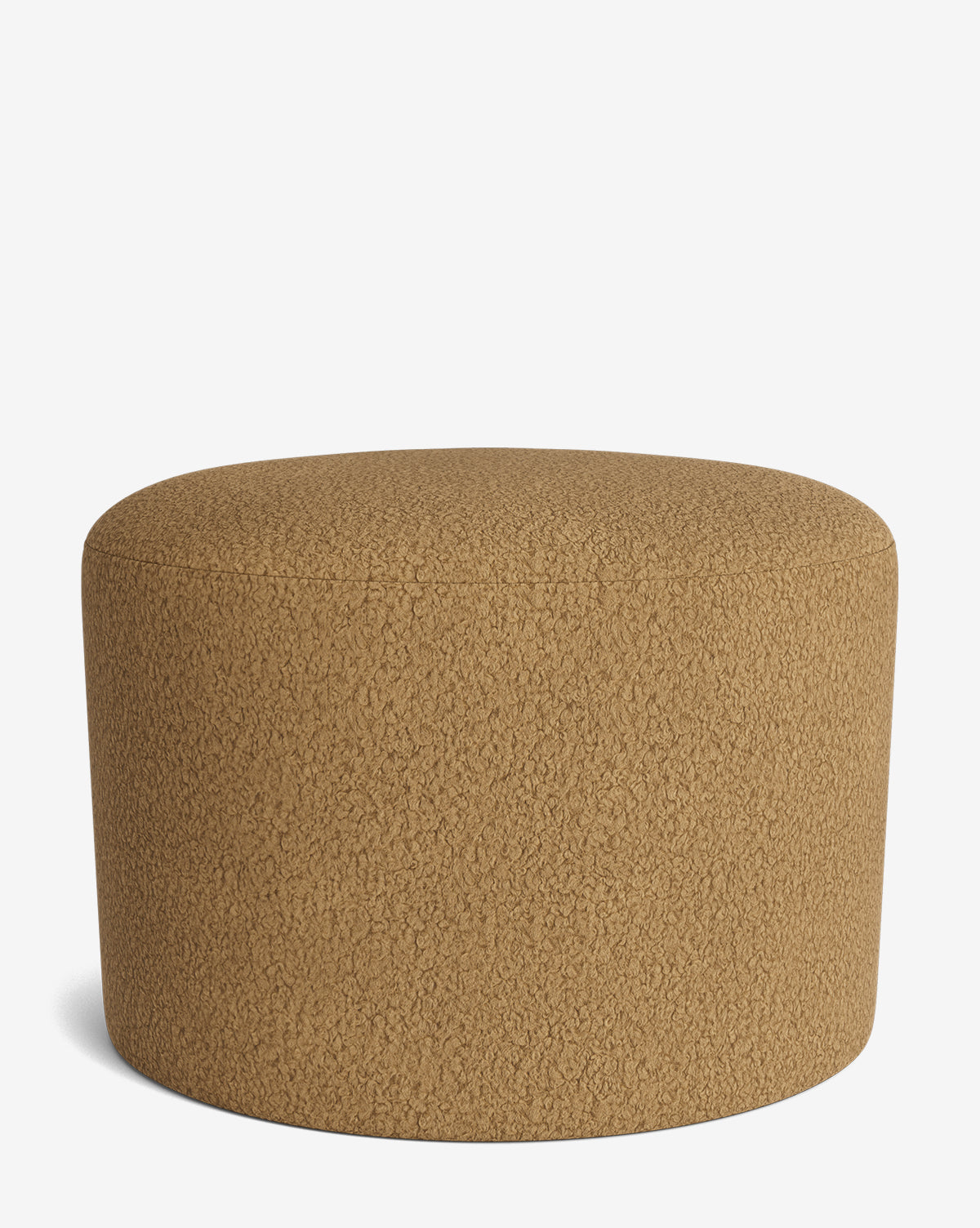 The Makerspalm Bellamy Ottoman is a round, brown ottoman with a textured fabric surface, displayed against a plain white background. Vendixs