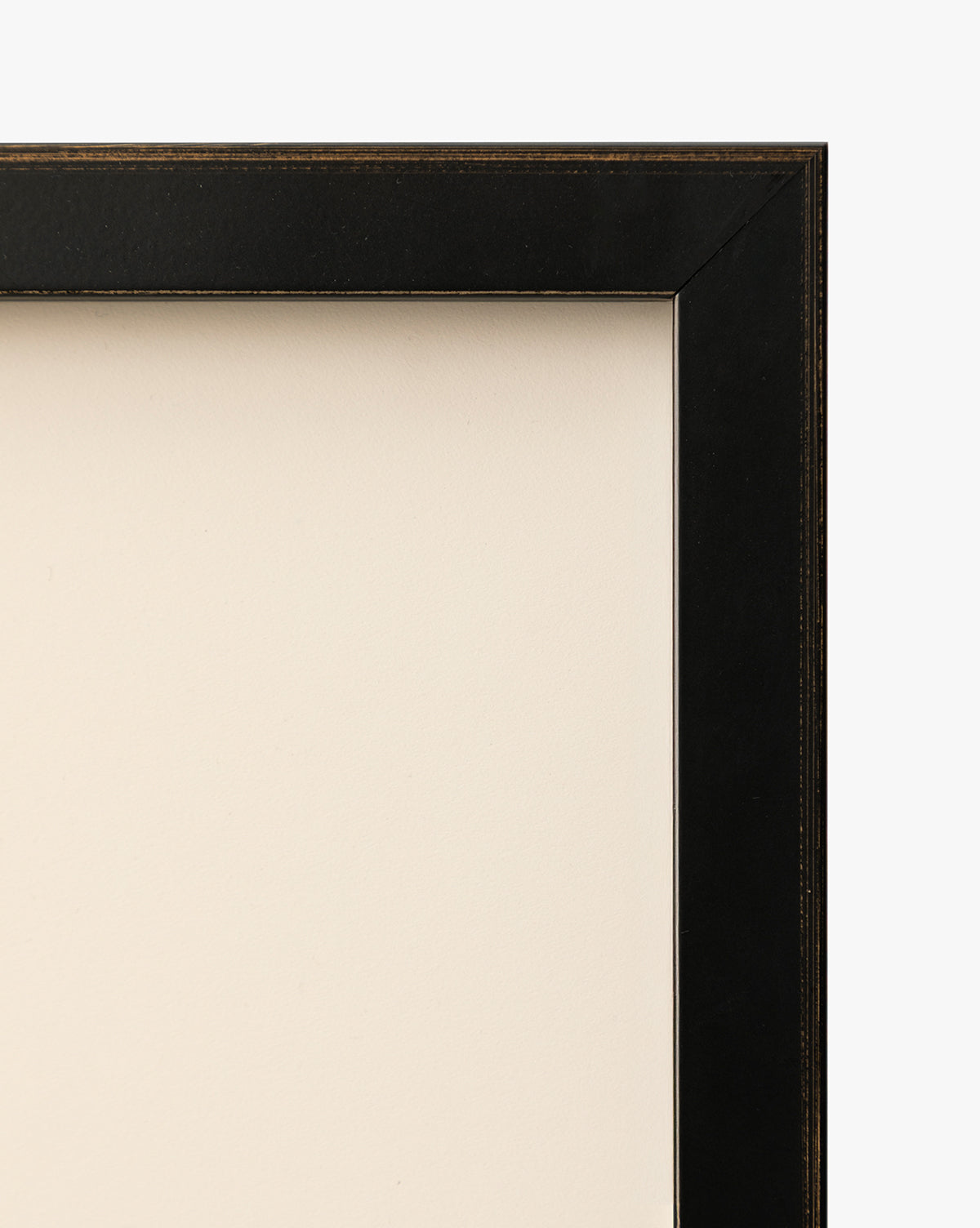 A close-up of the top right corner of a black picture frame with Bright Horizons by Donna Thomas on a cream-colored background—perfect for displaying your favorite wall art, by Vendixs