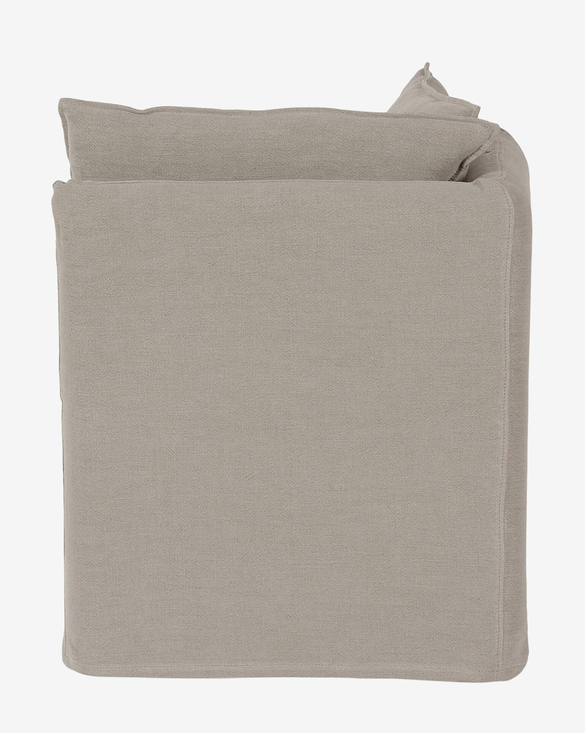 A square, light gray linen blend cushion with a soft fabric texture, seen from above against a white background. The plush cushion has gently rounded edges and looks comfortable—perfect for the Brookings Slipcover Corner sofa, by Vendixs