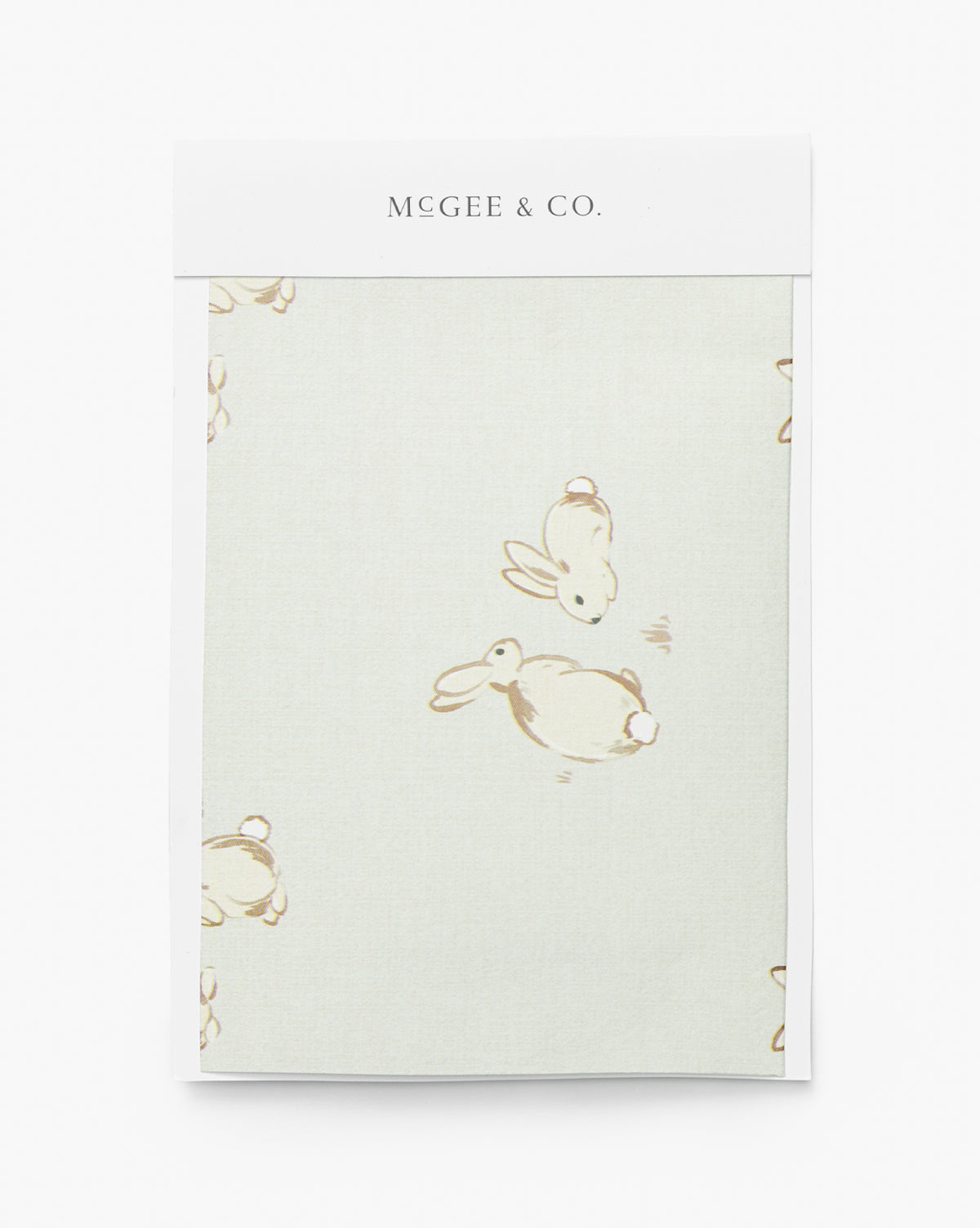 The Bunnies Wallpaper Swatch by York Wallcoverings features a light background with simple, light brown line drawings of rabbits in various poses, creating a playful pattern. Vendixs
