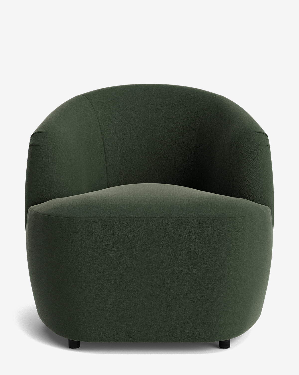 The Byron Chair features a modern design in deep green, with smooth, rounded edges and a low, curved backrest. Shown from the front against a plain white background by McGee & Co.