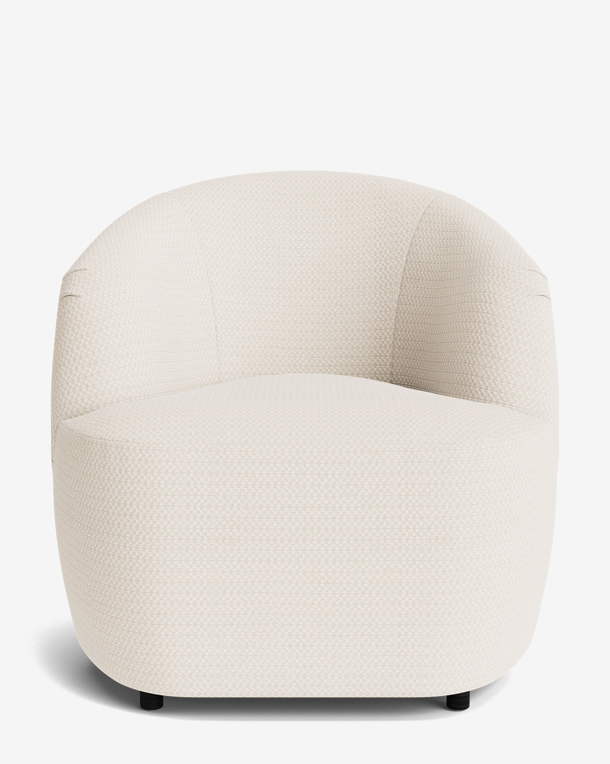 The Byron Chair features a rounded, curved back, low profile, and wide seat upholstered in textured off-white fabric, with minimalistic contours—shown against a plain white background by McGee & Co.