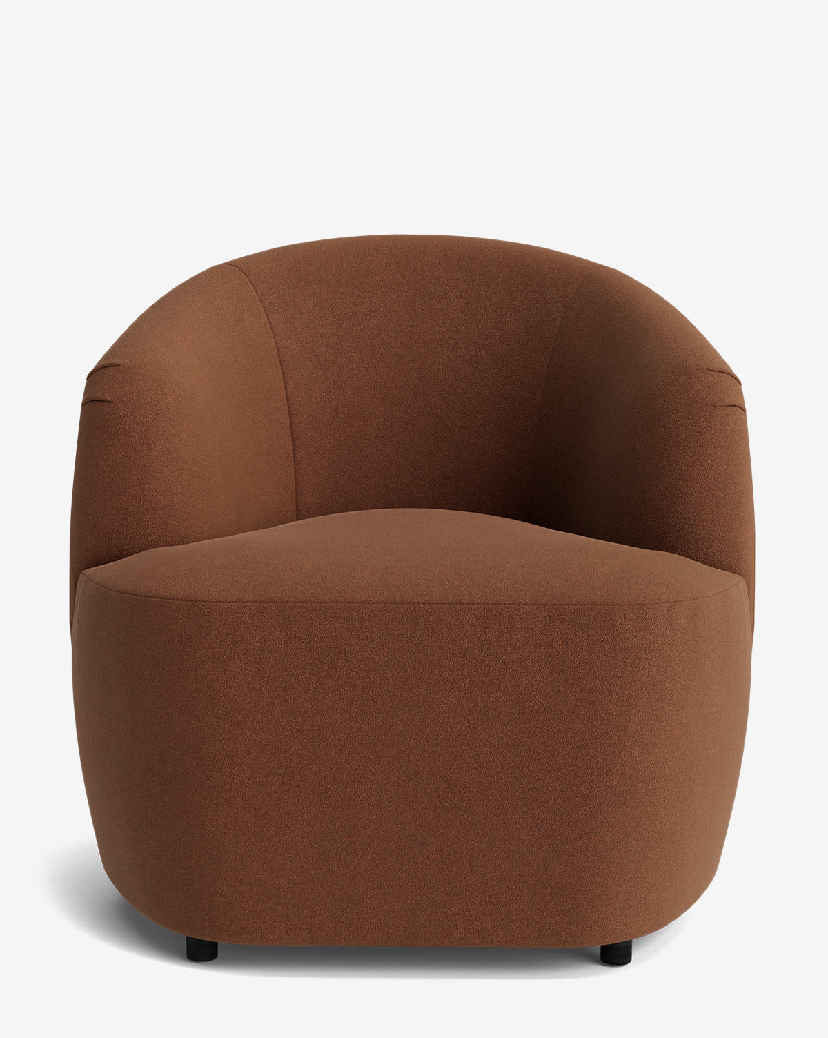 The Byron Chair features a modern design with a rounded curved backrest, low profile, and brown fabric upholstery, shown against a plain white background by McGee & Co.