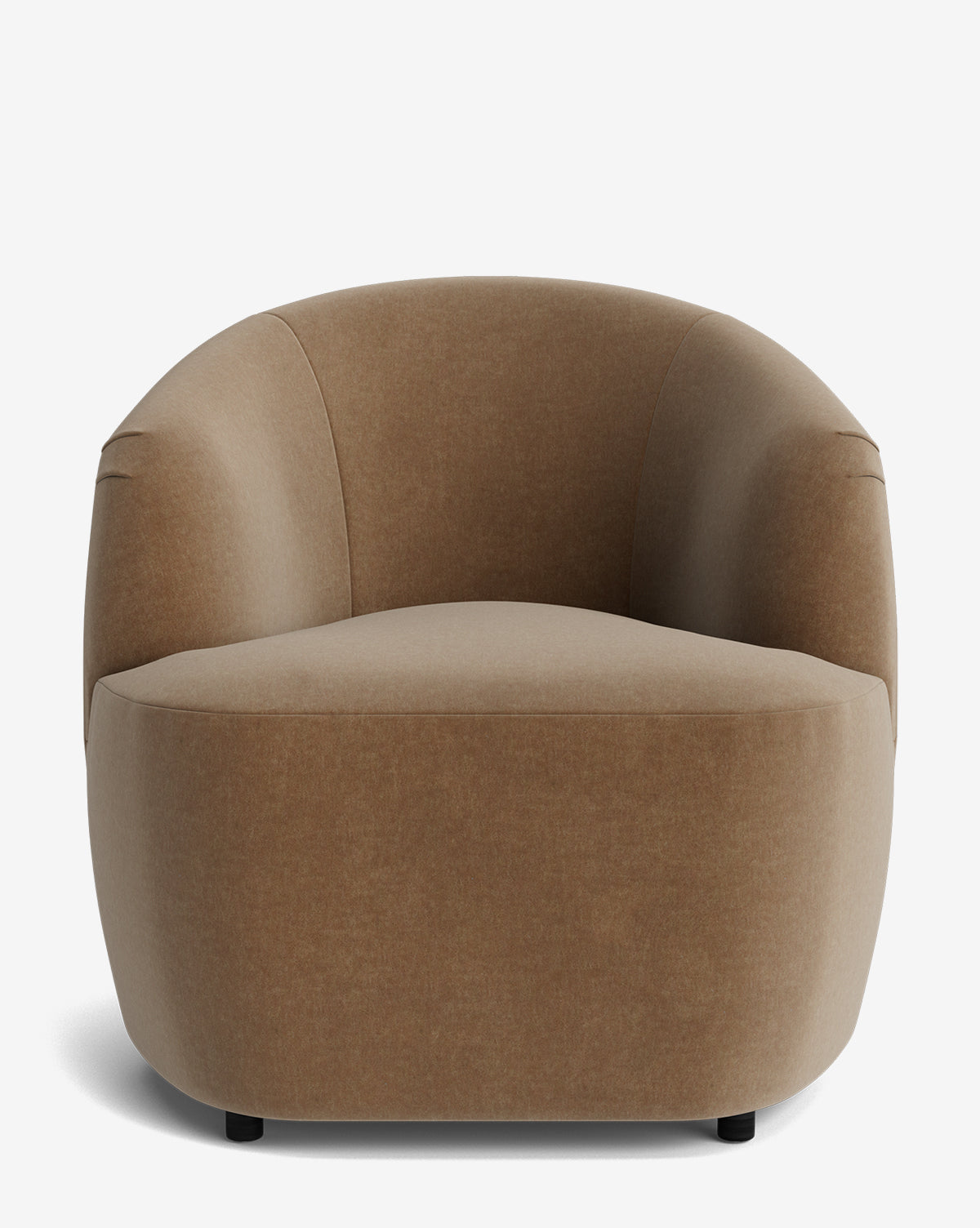 A Byron Chair, featuring a modern wide design with a curved back and seamless brown upholstery, is displayed from the front against a plain white background, by McGee & Co.