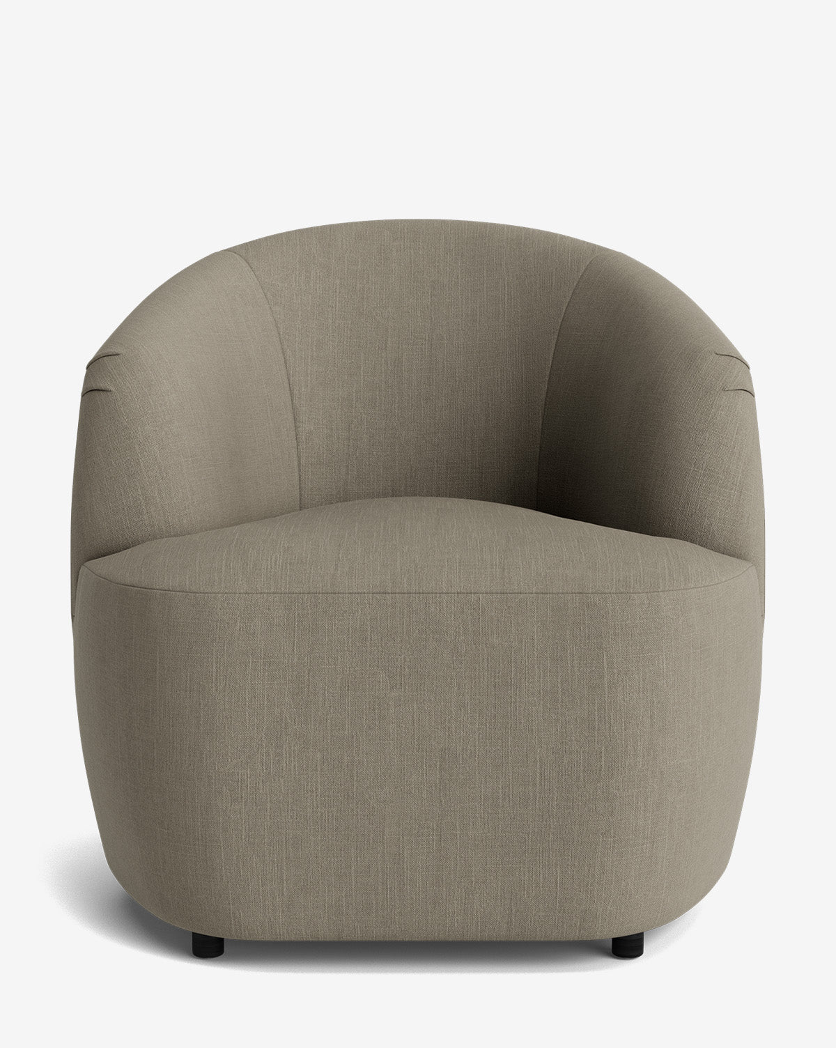 The Byron Chair features a rounded, curved back, light taupe upholstery, a low profile, and wide seat, all highlighted against a plain white background by McGee & Co.