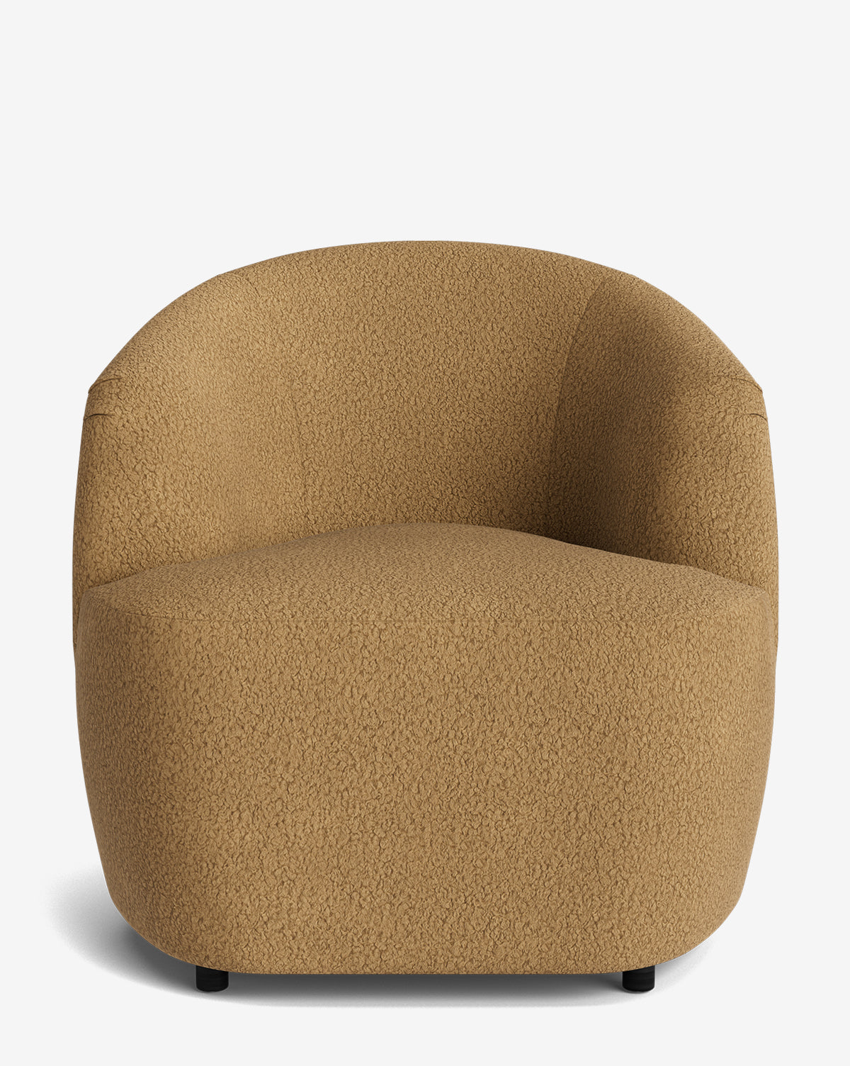 The Byron Chair, featuring a modern low-profile design, curved back, and soft textured tan upholstery, is displayed from the front against a white background by McGee & Co.