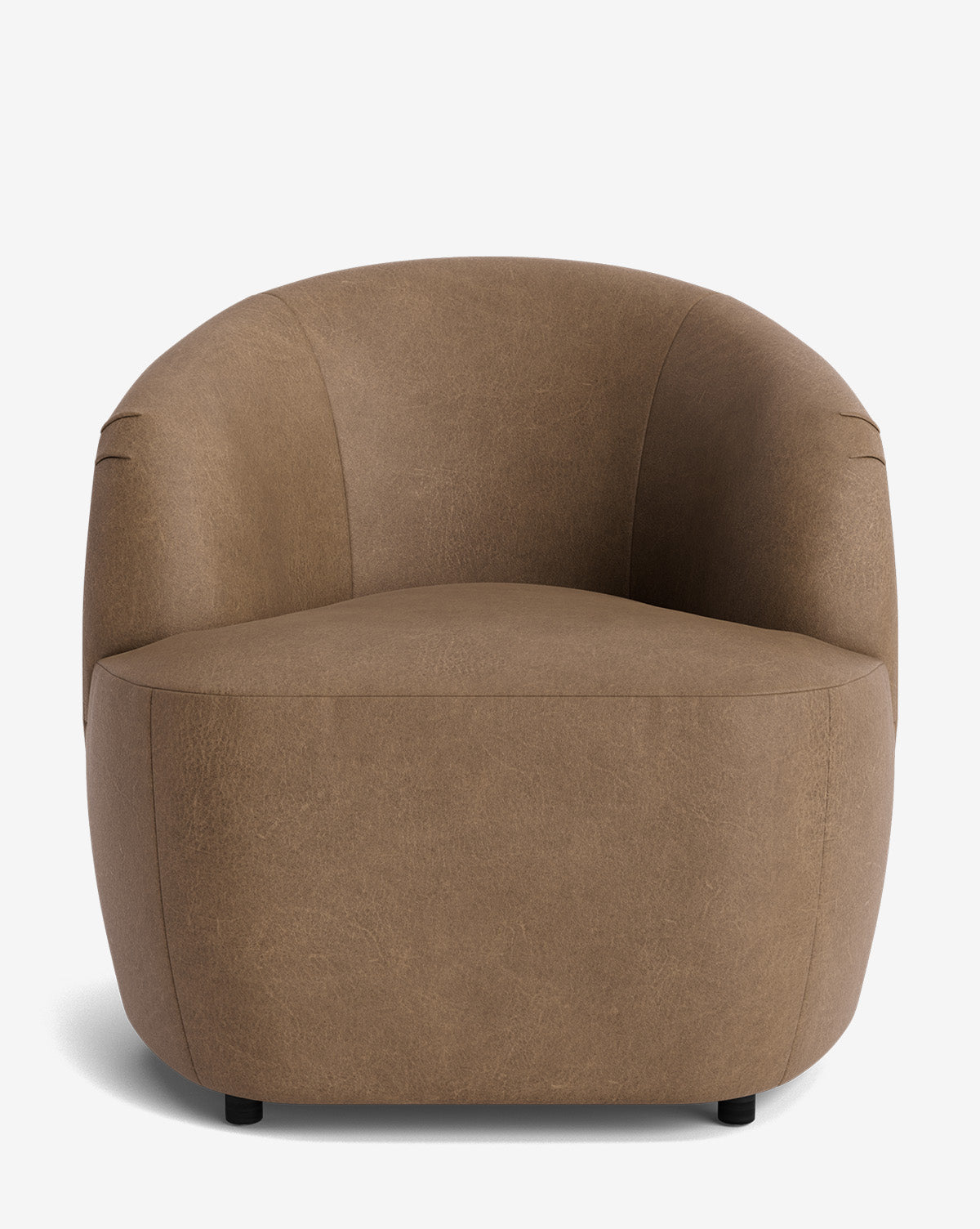 The Byron Chair features a modern curved back, low profile, and wide seat upholstered in light brown fabric, shown against a plain white background by McGee & Co.