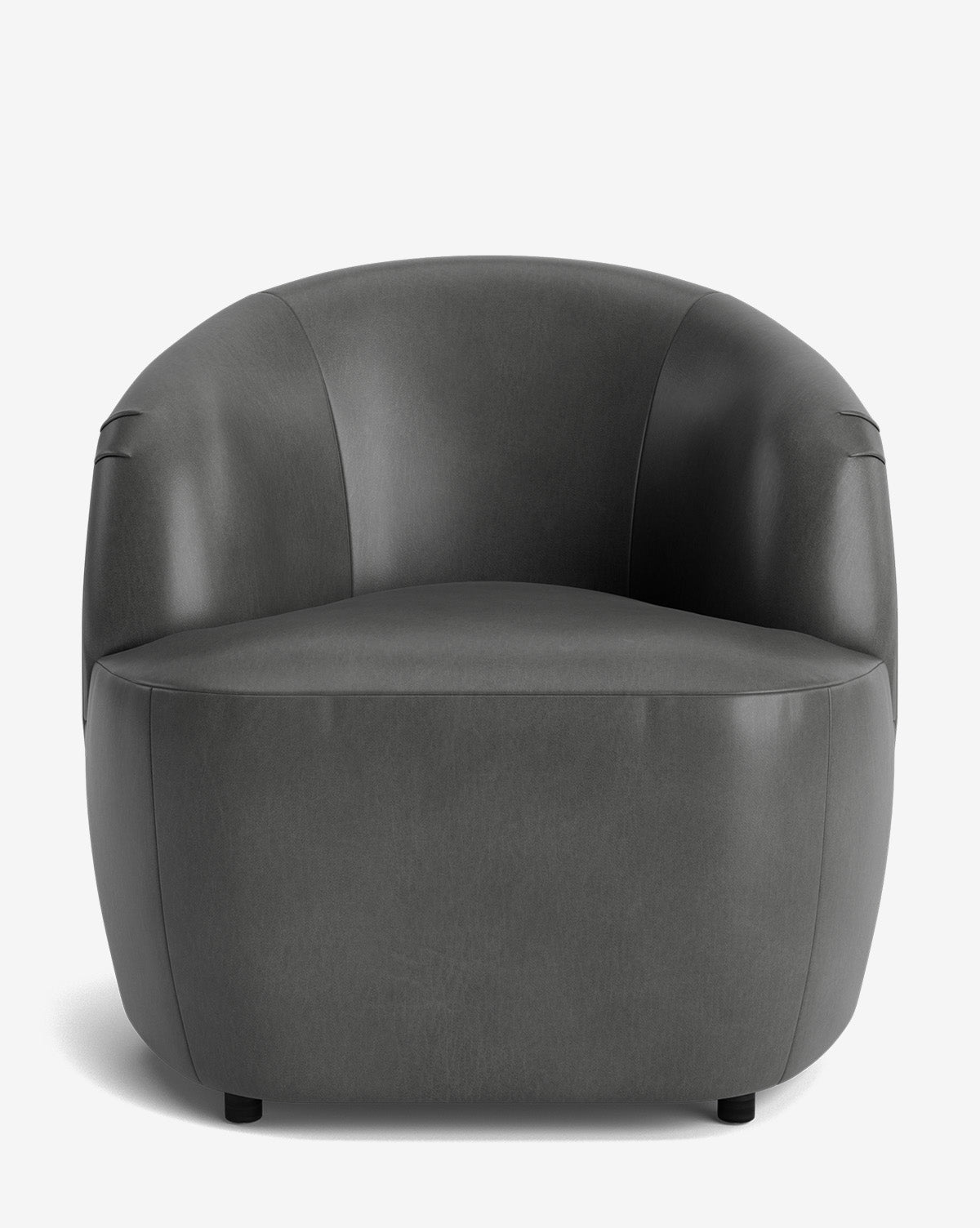 The Byron Chair features a curved backrest and smooth, minimalist dark gray upholstery, shown from the front against a plain white background by McGee & Co.