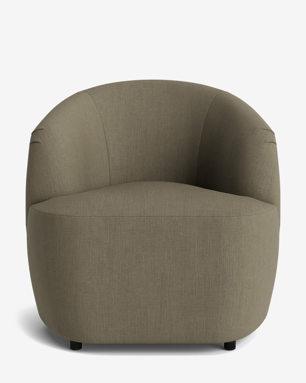 The Byron Chair is a modern, olive-green chair with rounded edges, a low curved backrest, and upholstered seating, shown against a plain white background by McGee & Co.