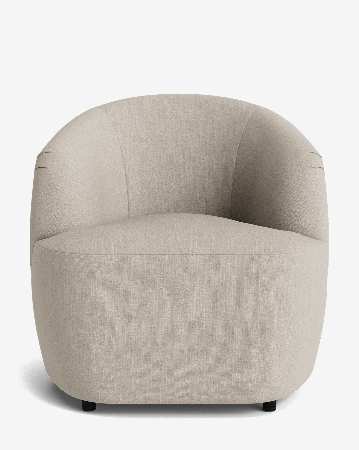 The Byron Chair, a modern custom fabric chair in light beige, features a curved backrest and hidden legs, displayed against a plain white background by McGee & Co.