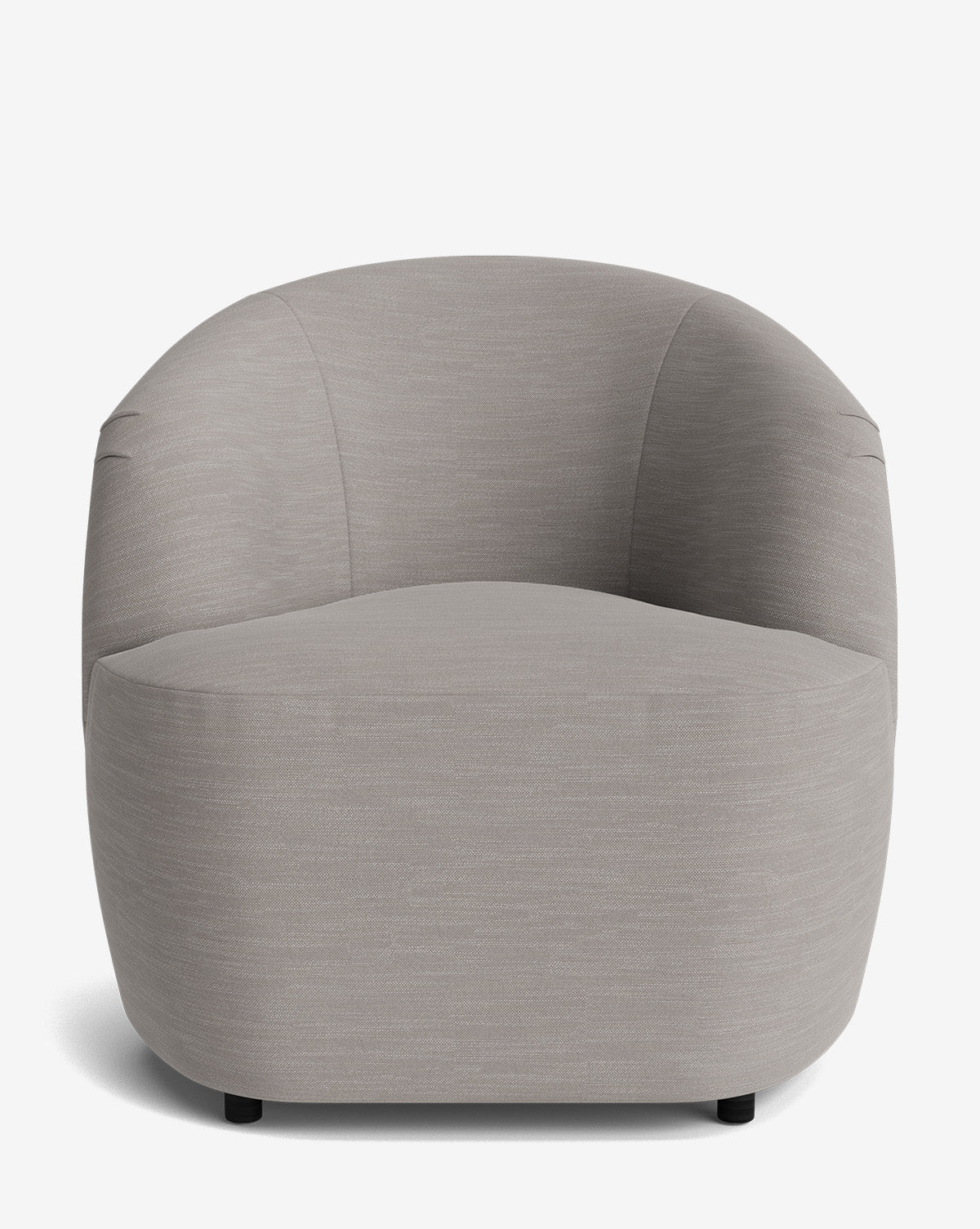 The Byron Chair features a modern design with a rounded, curved back, low backrest, and cushioned seat upholstered in light gray fabric, shown from the front against a white background by McGee & Co.