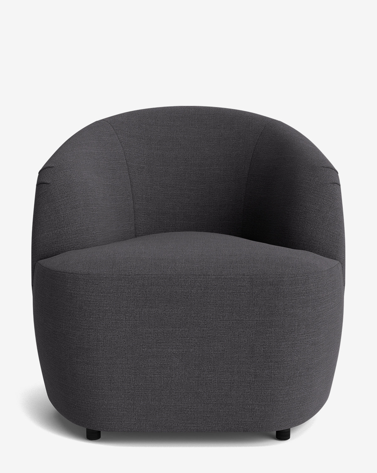 The Byron Chair features a modern design in dark gray with a rounded, curved backrest and plush fabric upholstery, shown against a plain white background by McGee & Co.