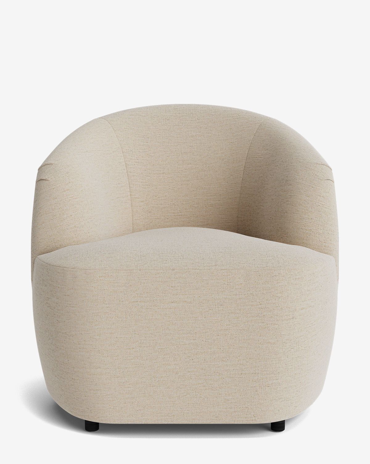 The Byron Chair features a curved back, light beige upholstery, thick armrests, and a minimalist design, by McGee & Co. Shown from the front against a plain white background.