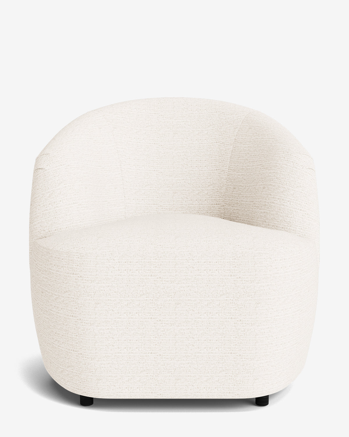 The Byron Chair features a modern design with a curved, low backrest and plush seat, upholstered in textured off-white fabric, shown against a plain white background by McGee & Co.