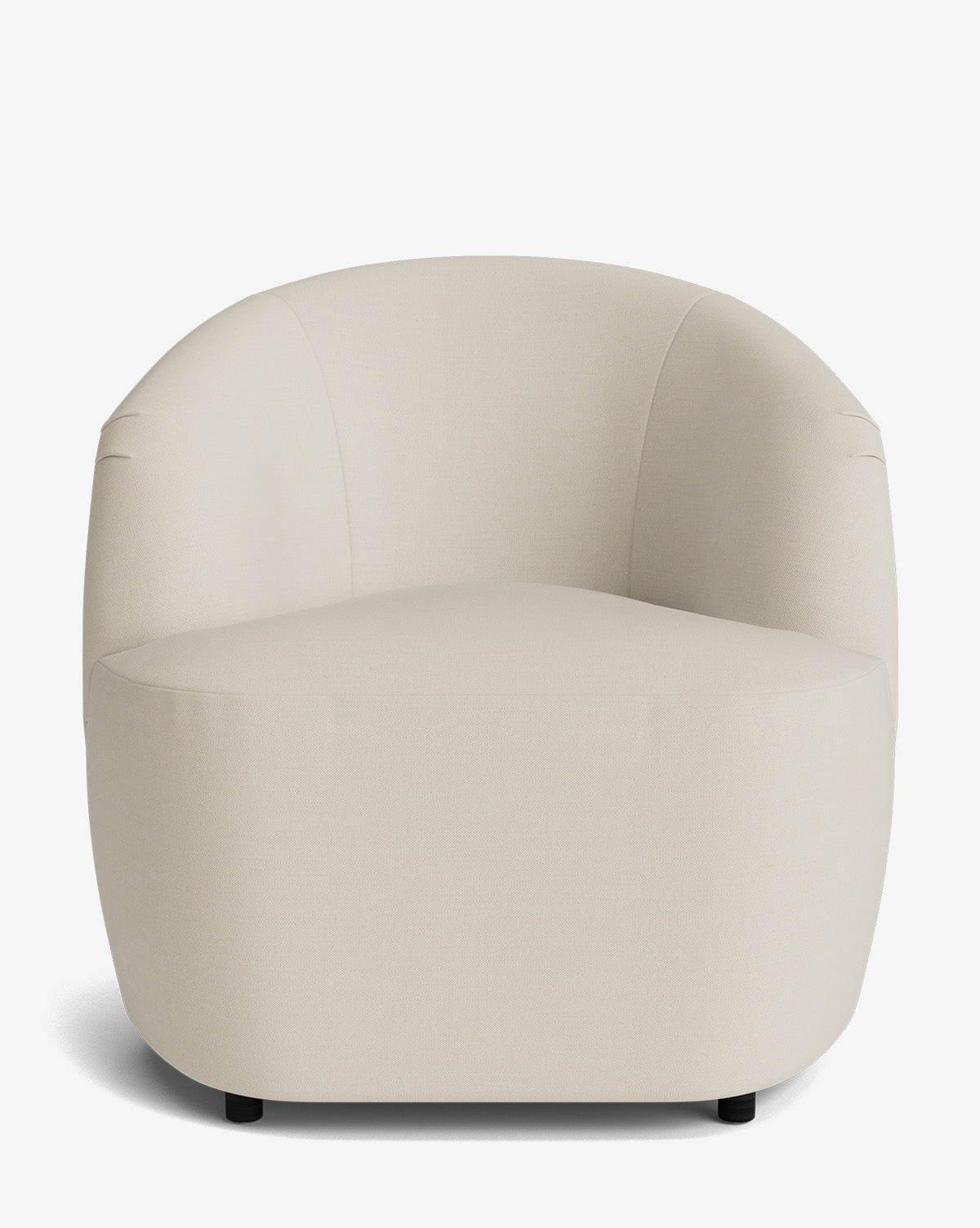 The Byron Chair is a modern, minimalist armchair with a curved back and seat, upholstered in light beige fabric. It is displayed against a plain white background by McGee & Co.