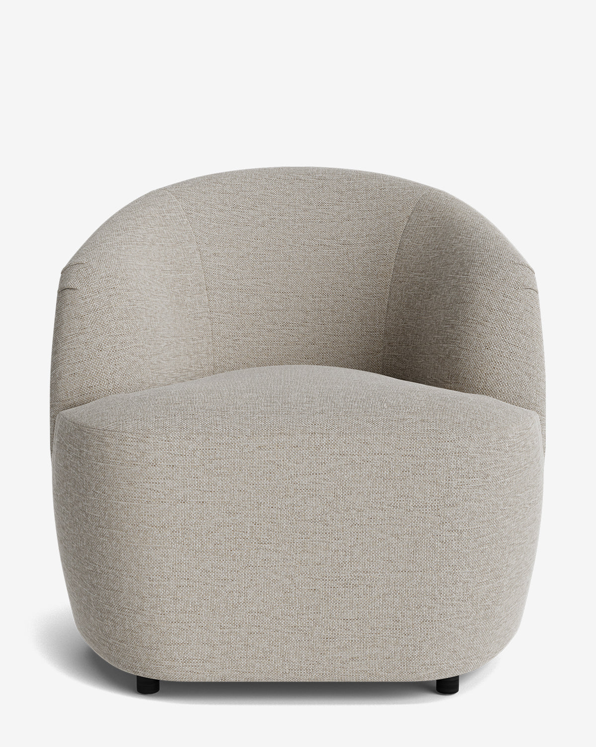The Byron Chair, featuring a modern minimalist design with a curved backrest and wide seat in light beige fabric, is displayed against a plain white backdrop by McGee & Co.