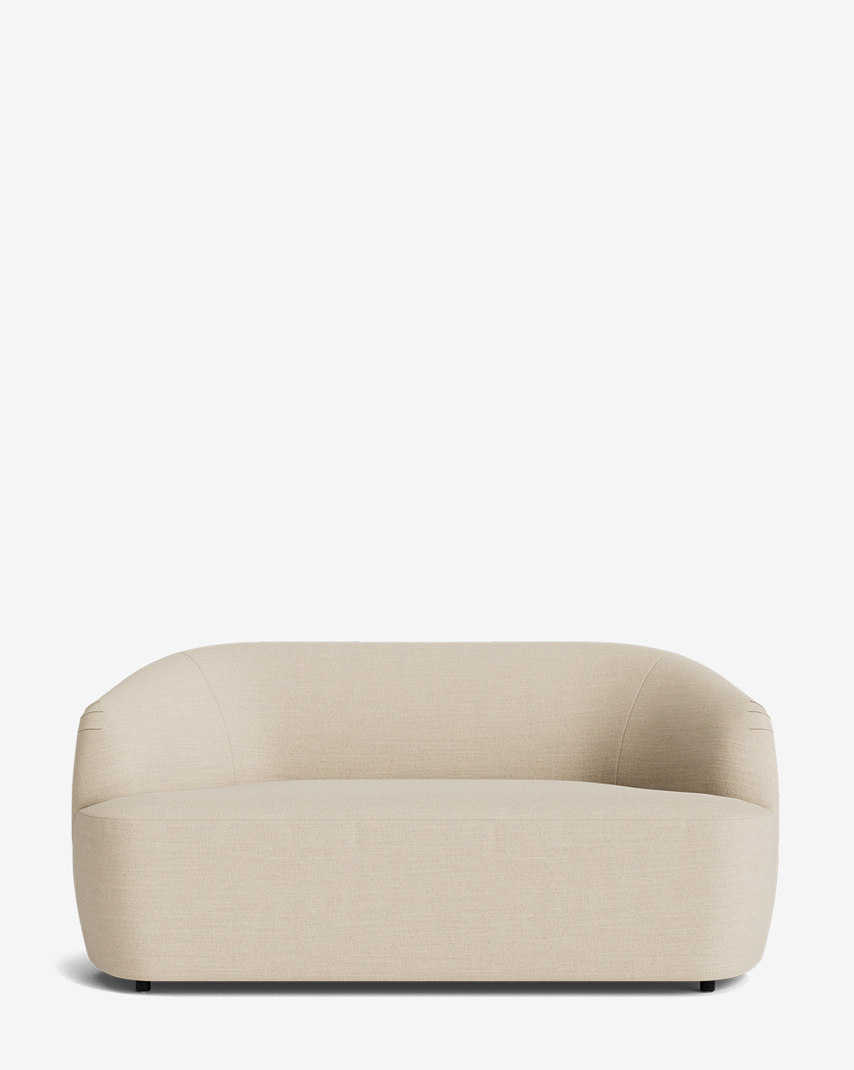 The Makerspalm Byron Settee 68 features a modern, minimalist design in beige with rounded edges and a smooth, cushioned look, shown against a plain white background. Vendixs