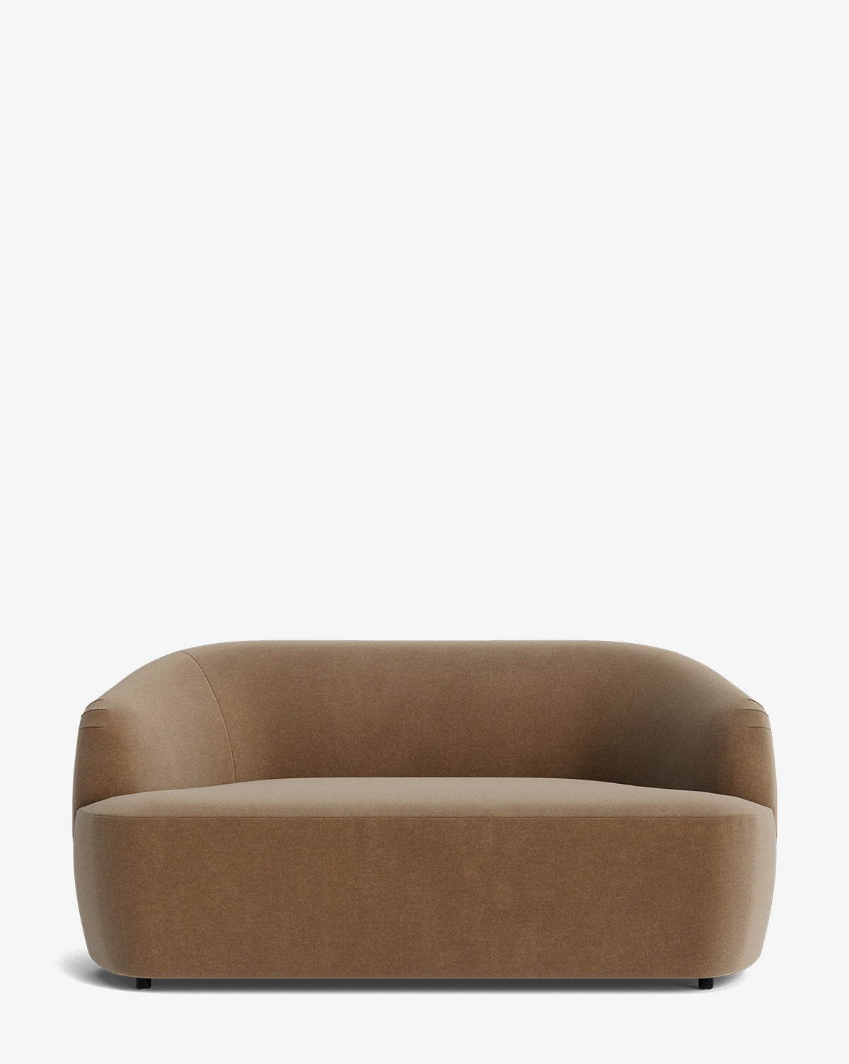 The Makerspalm Byron Settee 68 features a modern, minimalist design with rounded edges and a low backrest, upholstered in smooth fabric, set against a plain white background. Vendixs