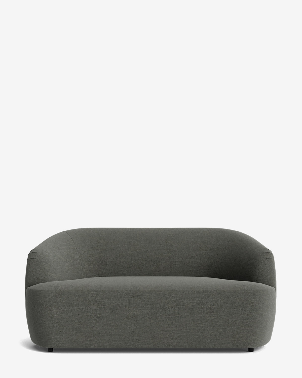 The Makerspalm Byron Settee 68 is a modern, low-profile dark gray sofa with rounded edges and a minimalist design, showcased against a plain white background by Vendixs