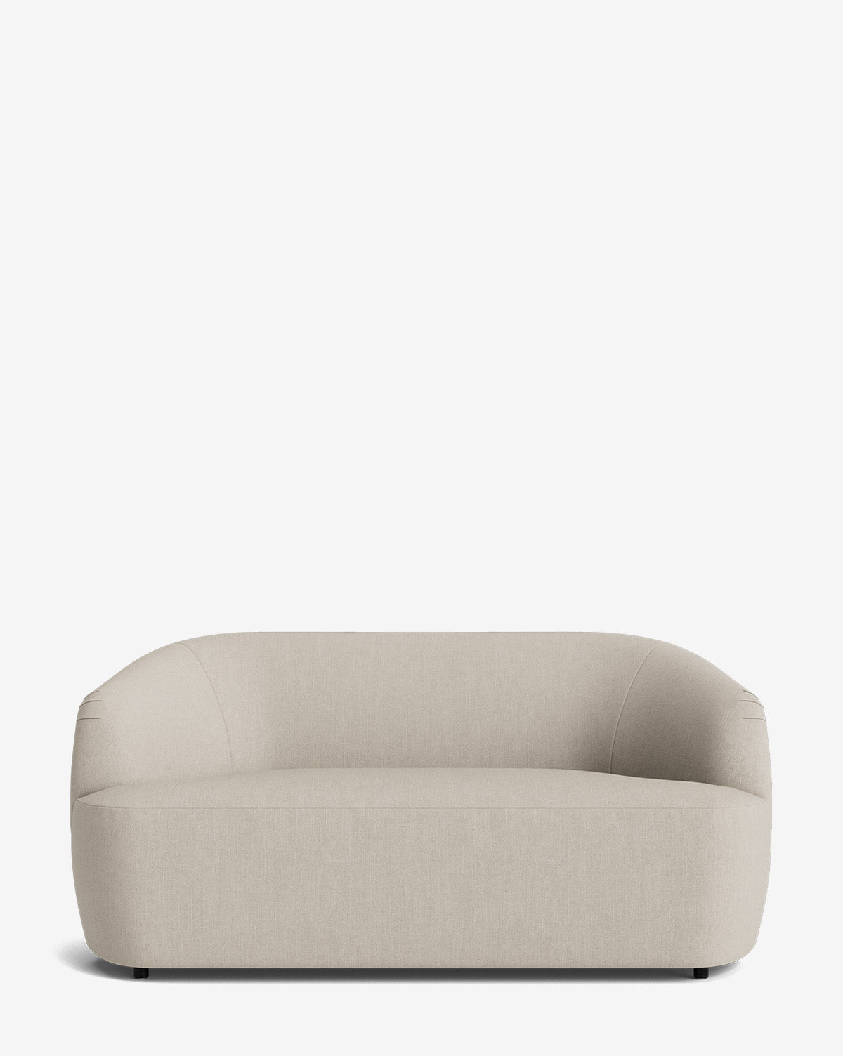 The Byron Settee 68 is a modern, minimalist beige loveseat with a curved back, rounded edges, and low profile, shown against a plain white background by Vendixs