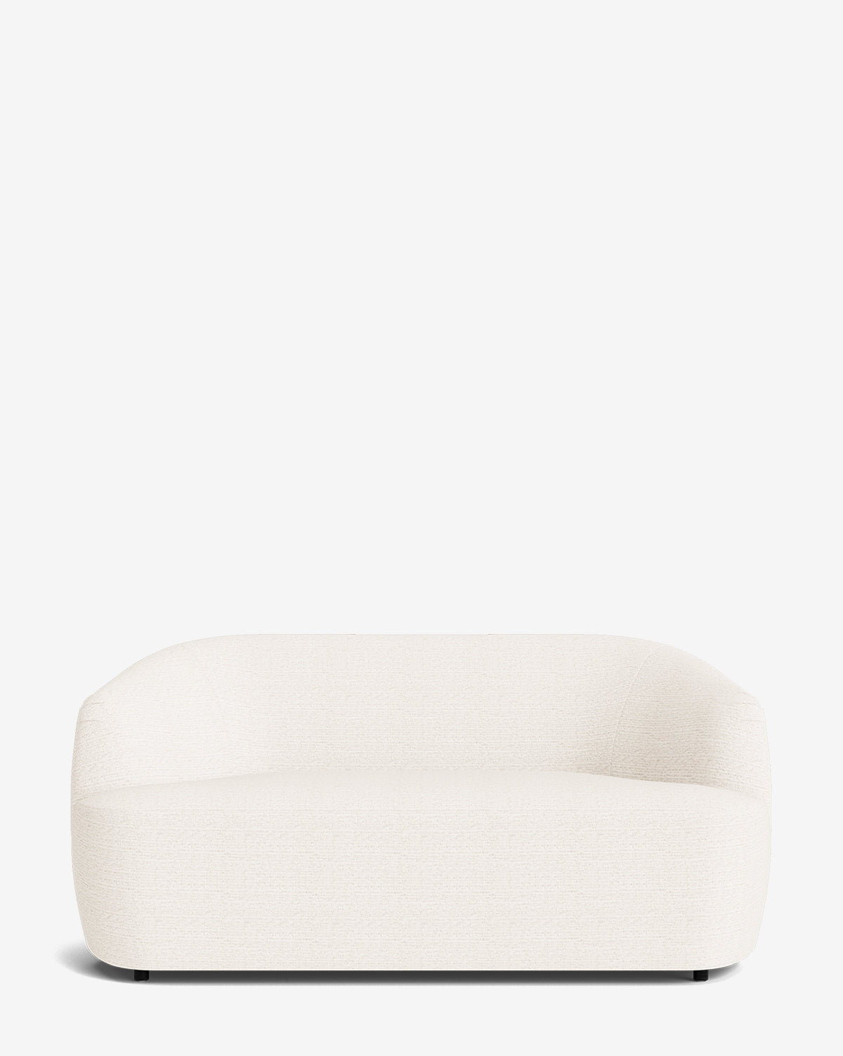 The Byron Settee 68 by Makerspalm is a modern, minimalist white custom fabric settee with smooth, rounded edges and a low backrest, shown against a plain white background. Vendixs