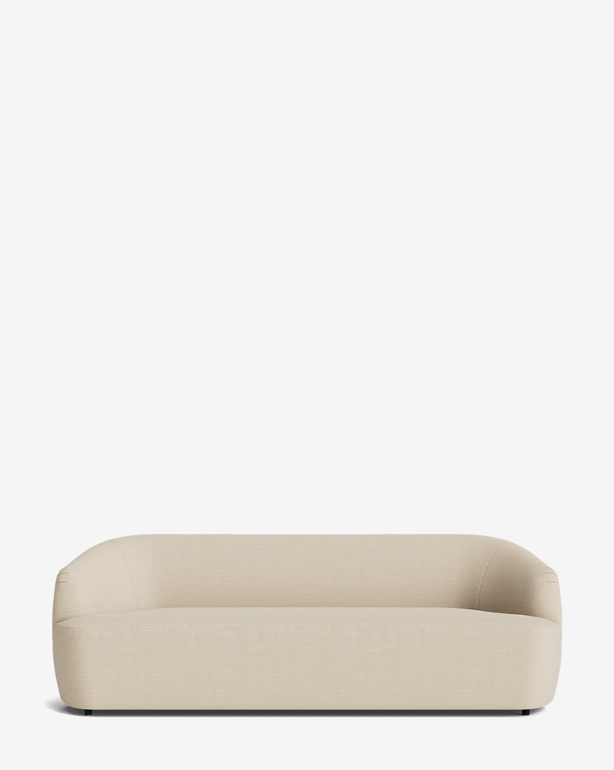 The Makerspalm Byron Sofa 96 is a modern, low-profile custom fabric sofa with rounded edges, a curved back, and minimalist design, shown against a plain white background by Vendixs