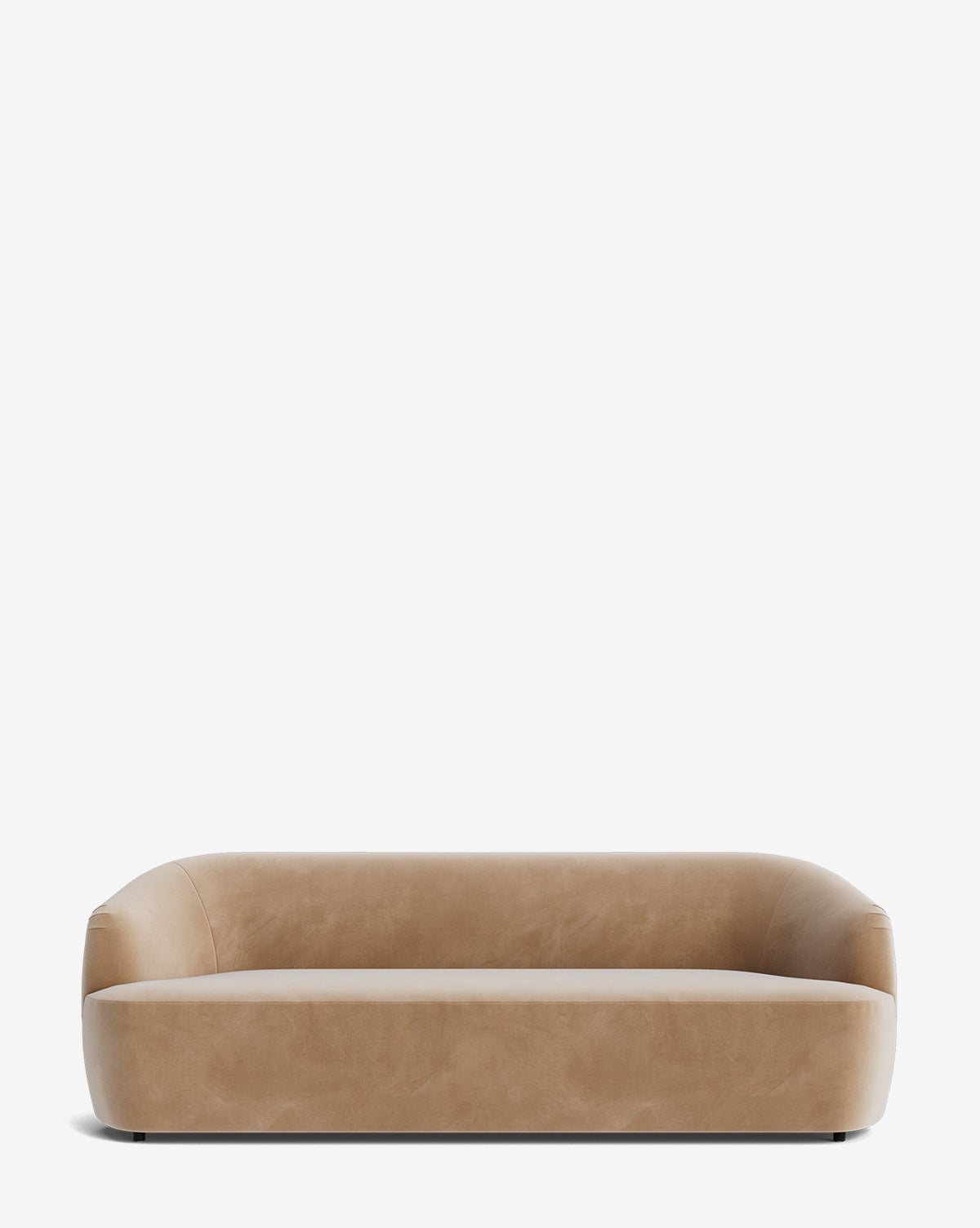 The Makerspalm Byron Sofa 96 features a modern, minimalist design with a low backrest and curved edges, upholstered in suede-like fabric, displayed against a plain white background. Vendixs