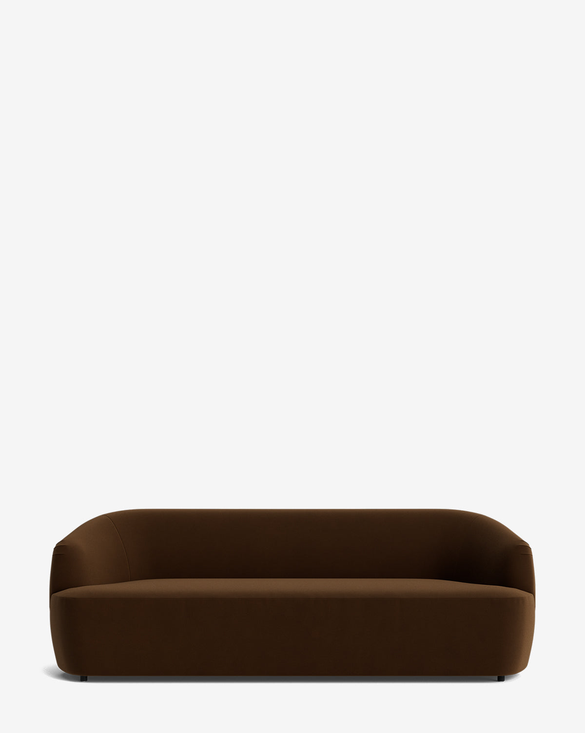 The Makerspalm Byron Sofa 96 is a modern, minimalist brown sofa featuring rounded edges and a low backrest, shown against a plain white background. Vendixs