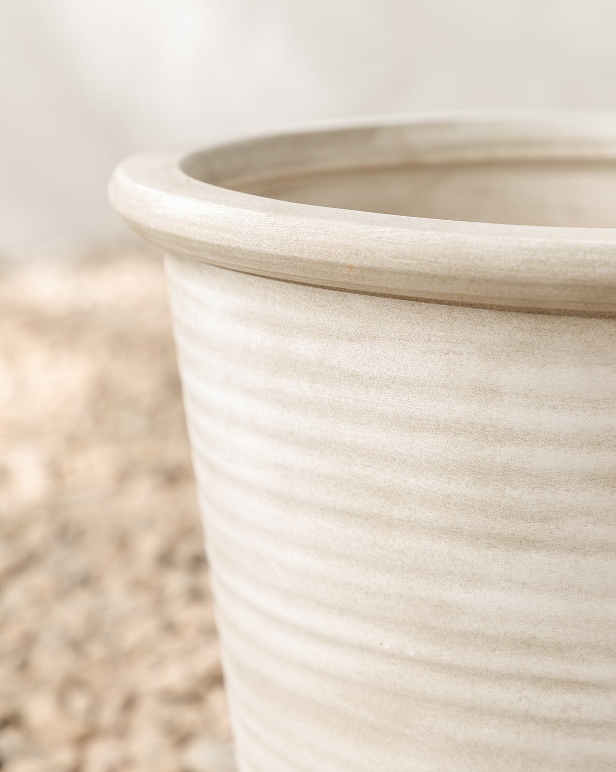 Canton Ceramic Planter in whitewash finish with close-up detail of textured glaze, from Vendixs
