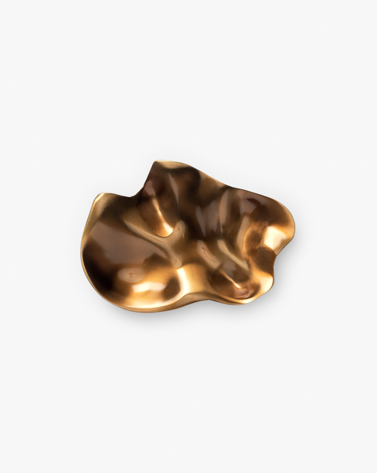 The Chiffonner Metal Object features a sculptural, irregular form with a smooth, shiny metallic finish that highlights modern artistry, set against a plain white background, by McGee & Co.