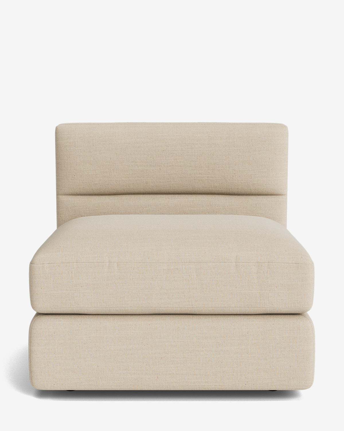 The Makerspalm Claremont Modular Armless Chair features a wide, cushioned seat and low backrest in textured beige upholstery, shown against a plain white background. Part of the Claremont modular collection. Vendixs