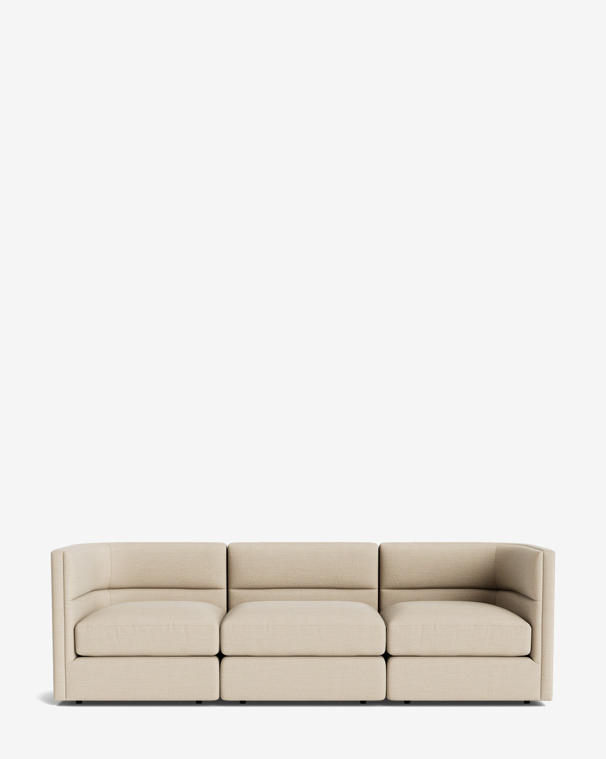 The Makerspalm Claremont Modular Sofa 99 is a modern, three-seater beige sofa with low arms and a minimalist design, shown against a plain white background. Vendixs