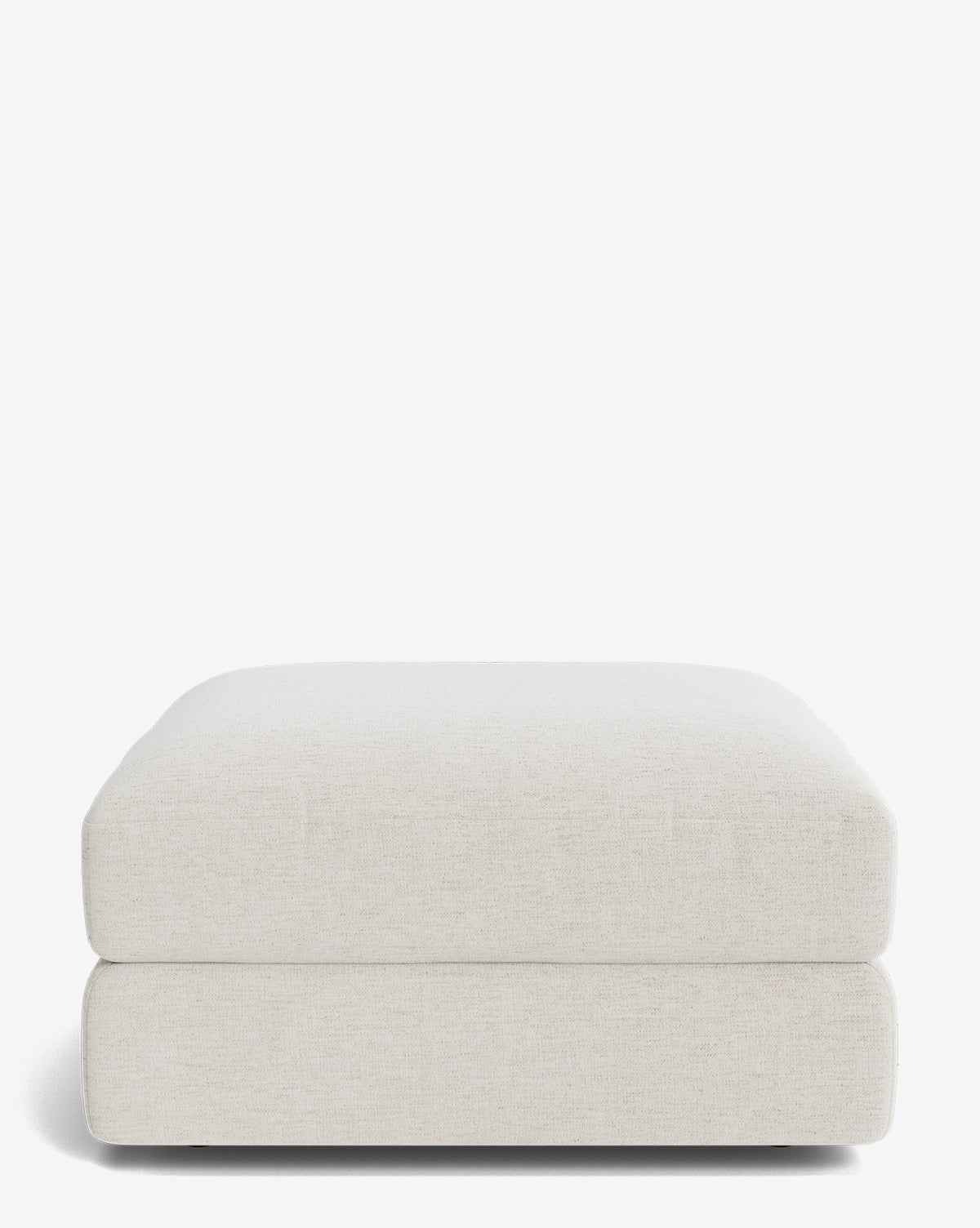 The Claremont Modular Ottoman by Makerspalm is a square, low-profile piece with clean lines and minimalist design, upholstered in off-white fabric and shown against a plain white background by Vendixs