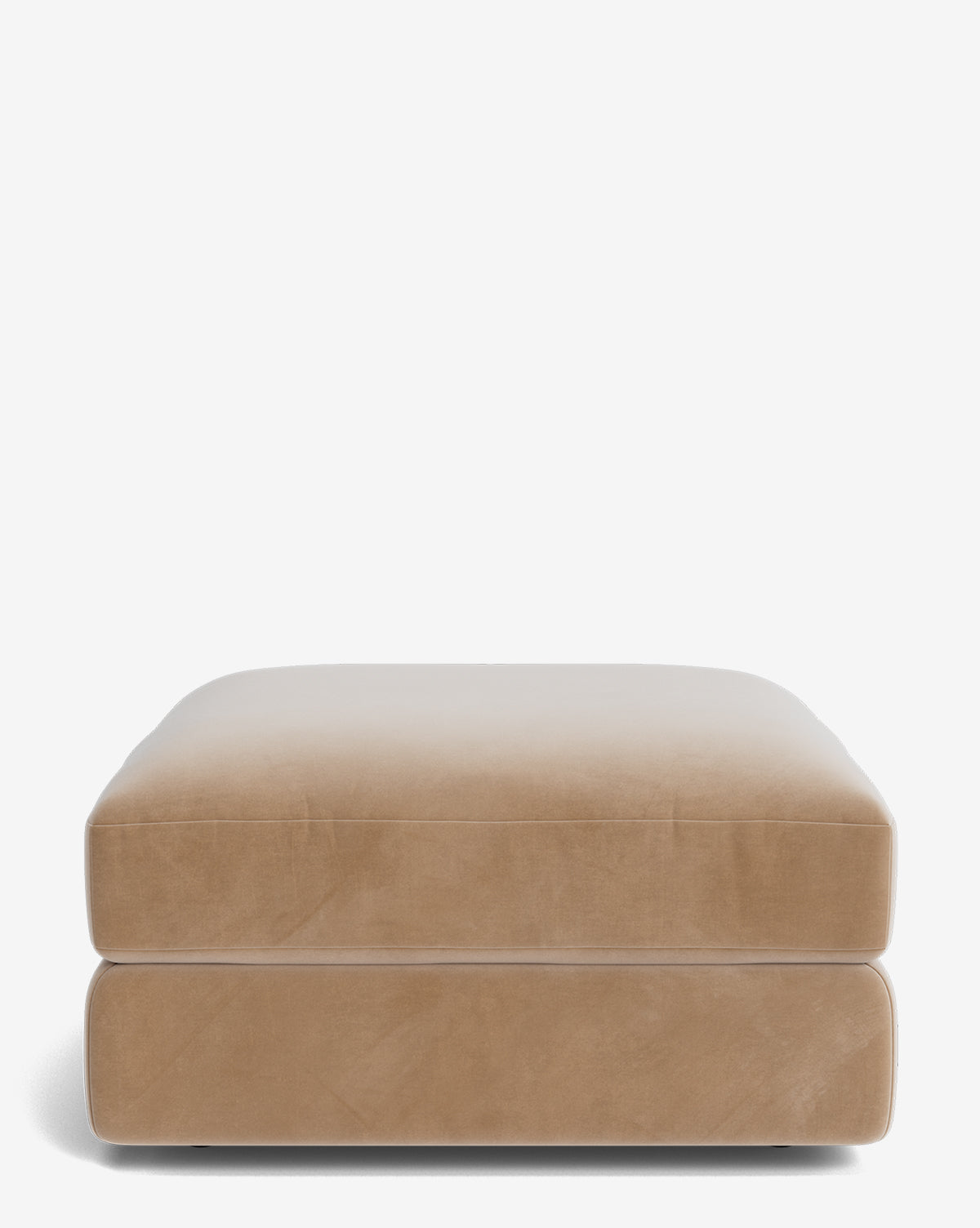 The Makerspalm Claremont Modular Ottoman is large and rectangular with beige, plush upholstery, shown against a plain white background, Vendixs