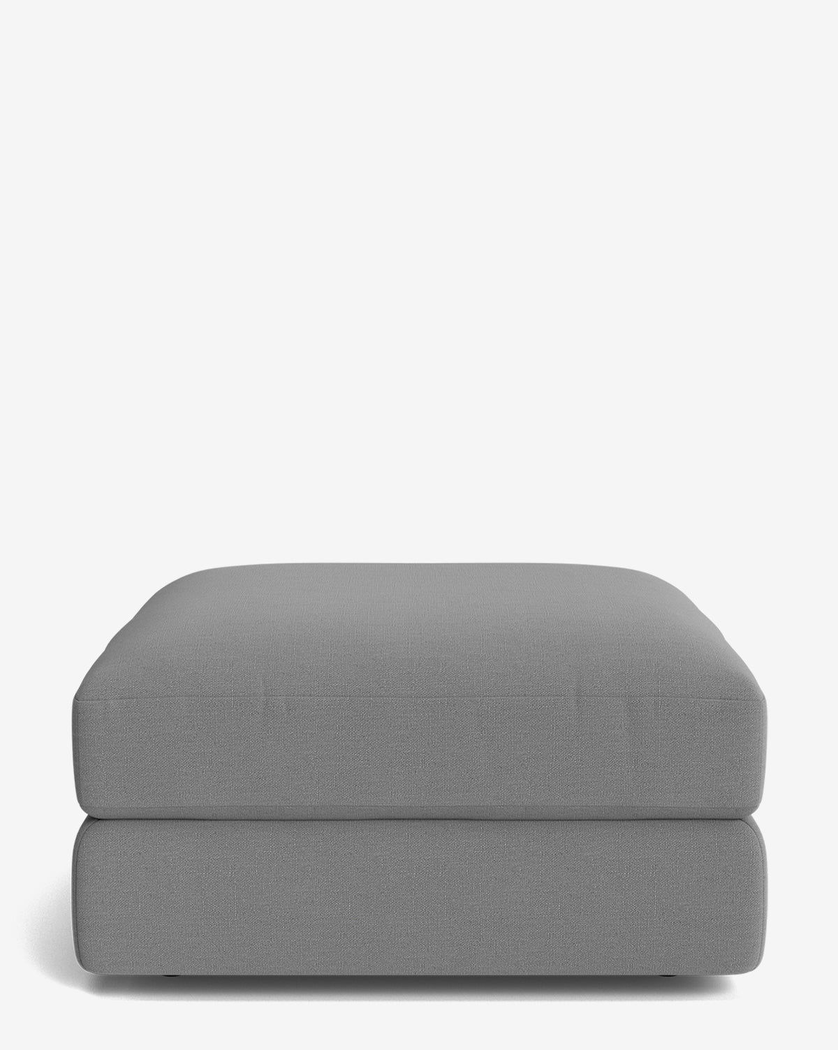 The Makerspalm Claremont Modular Ottoman features a modern rectangular design in gray, with a cushioned top and smooth fabric upholstery, displayed against a plain white background, Vendixs