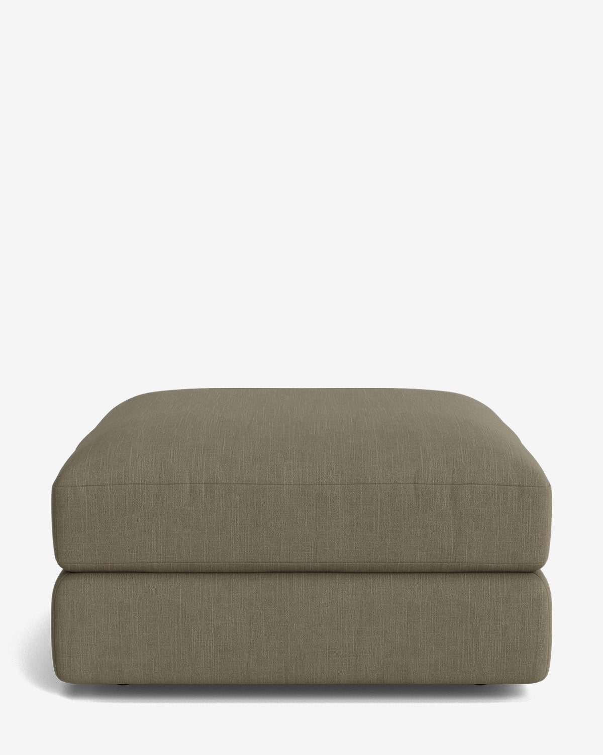 The Makerspalm Claremont Modular Ottoman features a large, rectangular shape with rounded edges and olive green upholstery, displayed against a plain white background. Vendixs