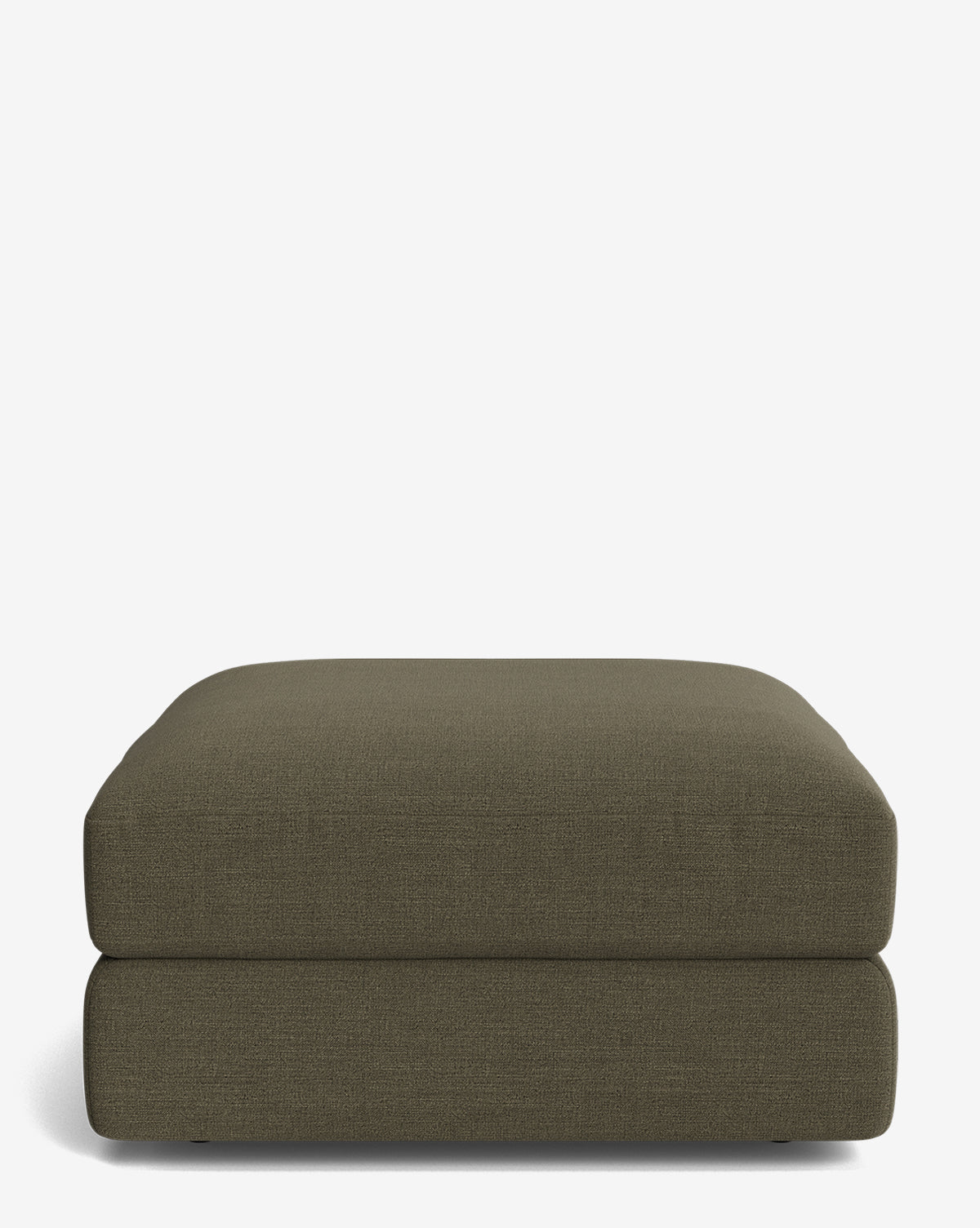The Makerspalm Claremont Modular Ottoman features a rectangular, olive green design with textured fabric upholstery and a low profile, shown against a white background. It’s part of the Claremont modular collection by Vendixs